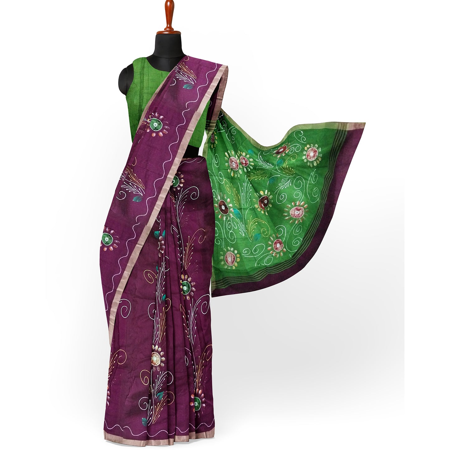 Maroon Saree With Pink Green Coloured Border