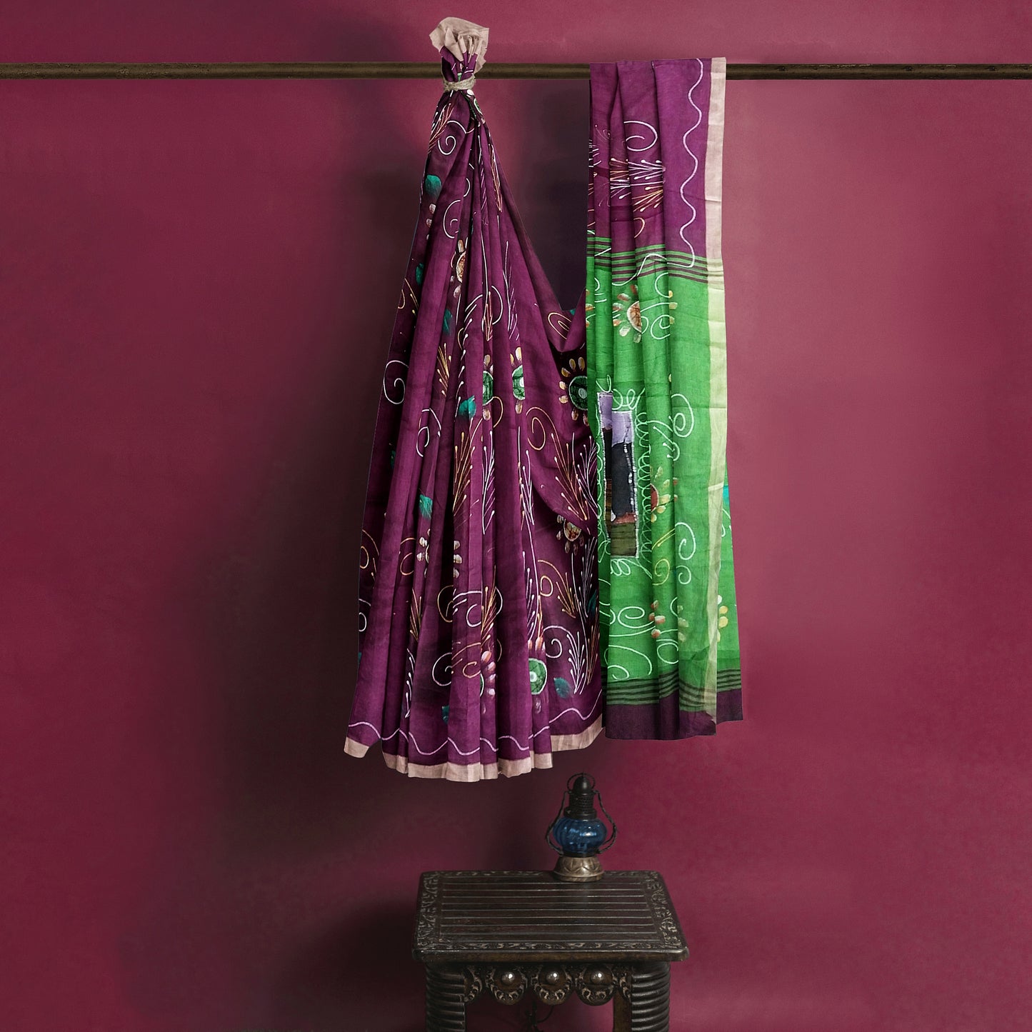 Maroon Saree With Pink Green Coloured Border