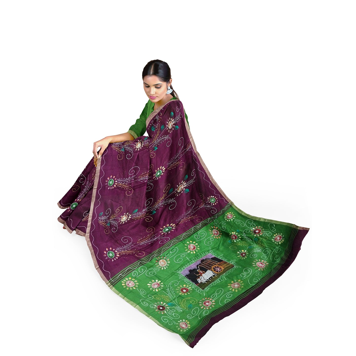Maroon Saree With Pink Green Coloured Border