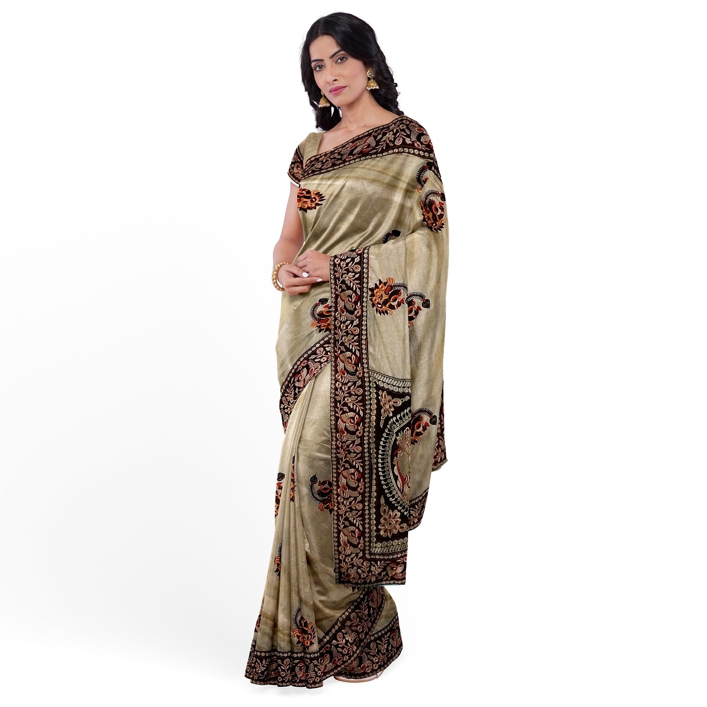 High-quality Silk Saree Crème Color with Boota Work