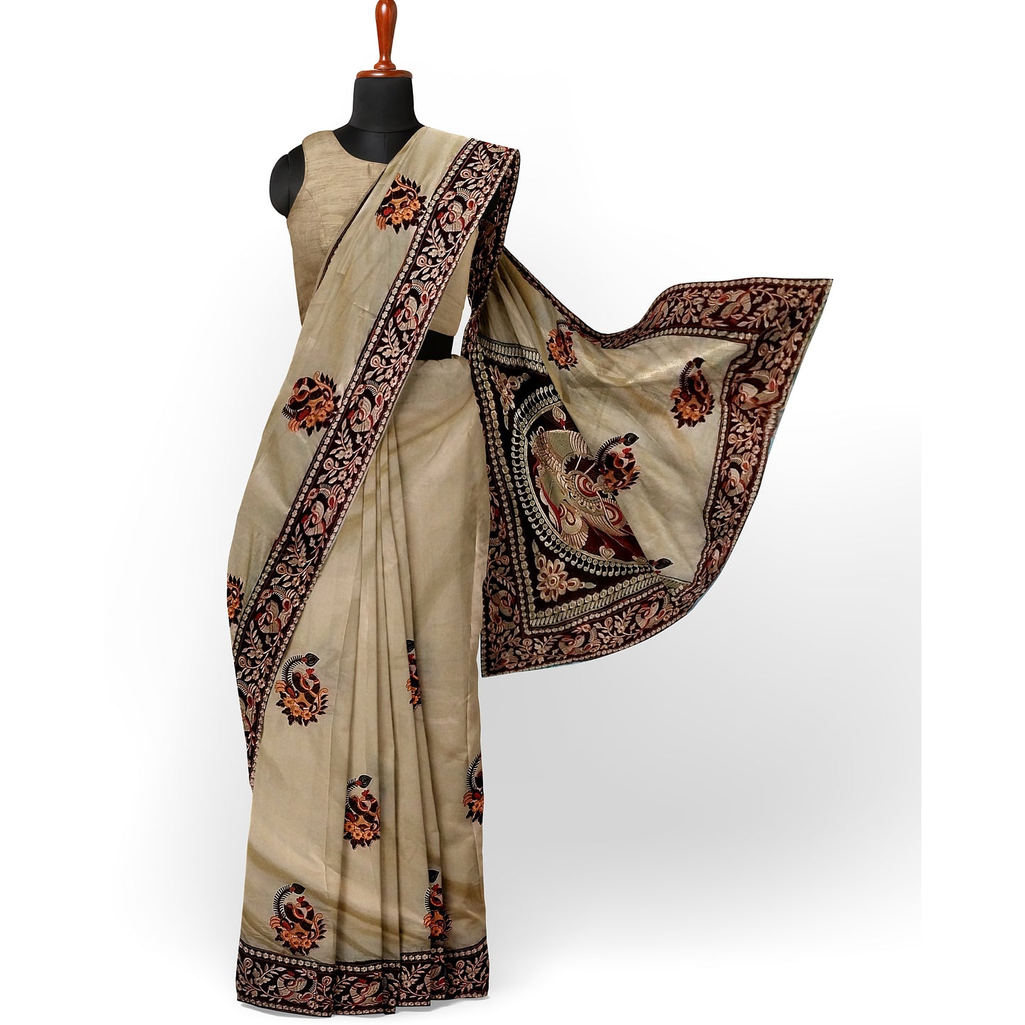 High-quality Silk Saree Crème Color with Boota Work