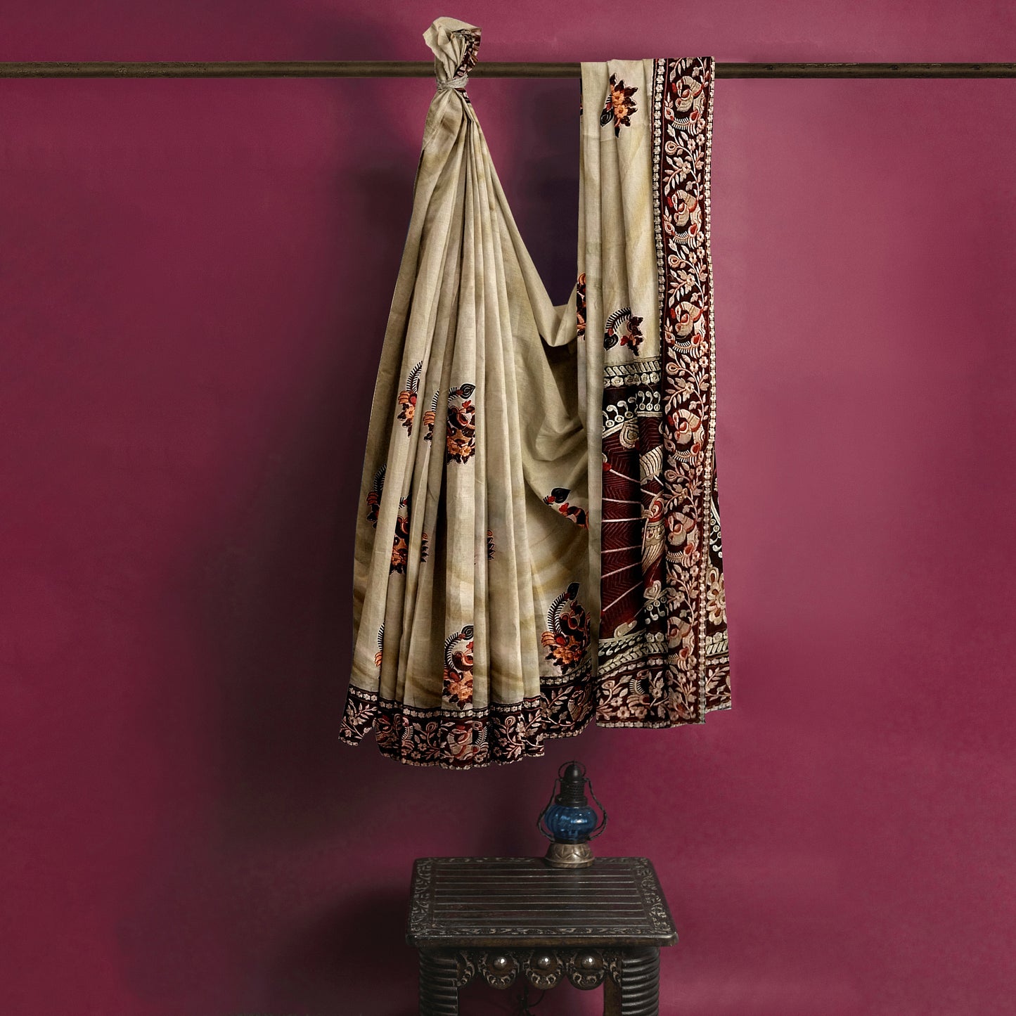 High-quality Silk Saree Crème Color with Boota Work