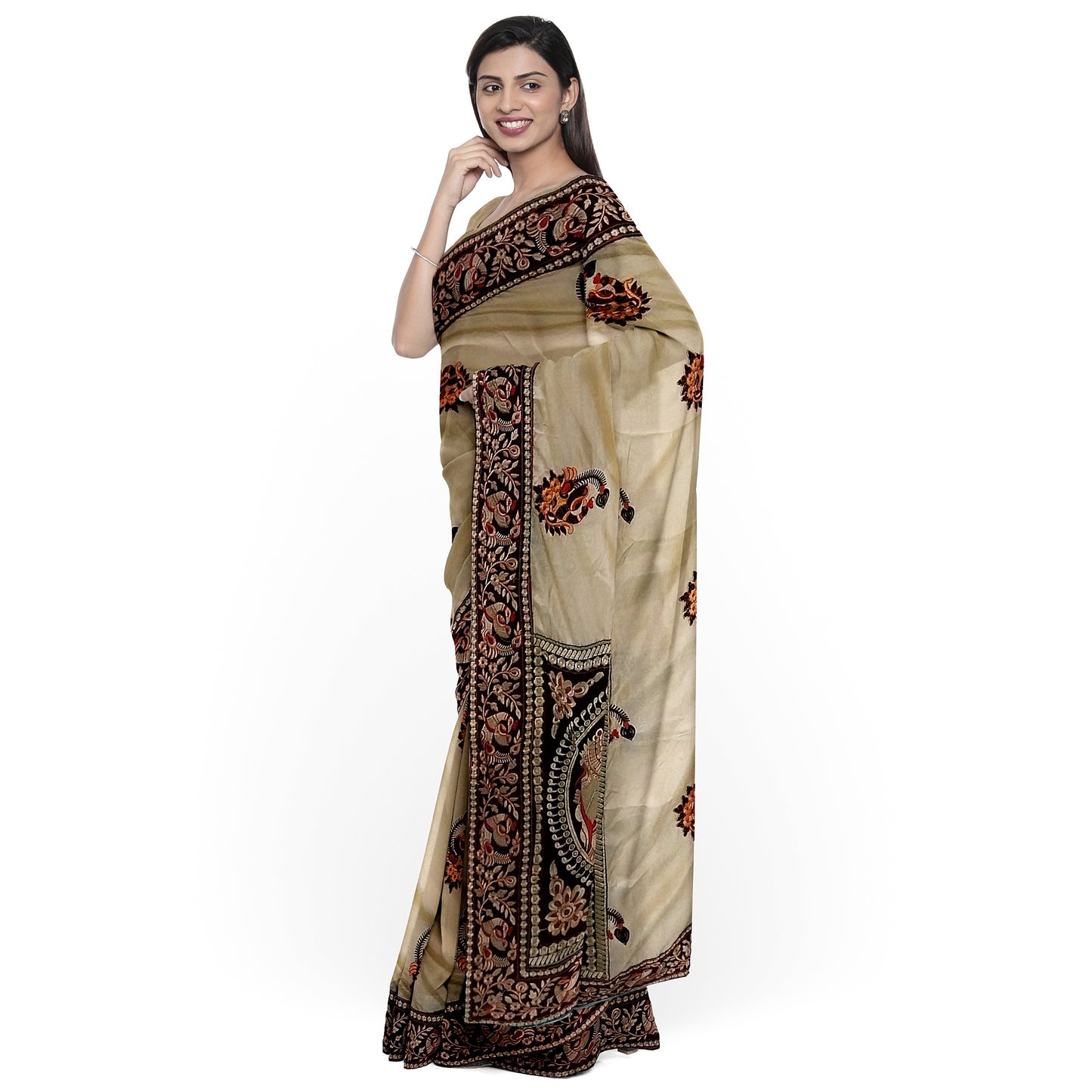 High-quality Silk Saree Crème Color with Boota Work