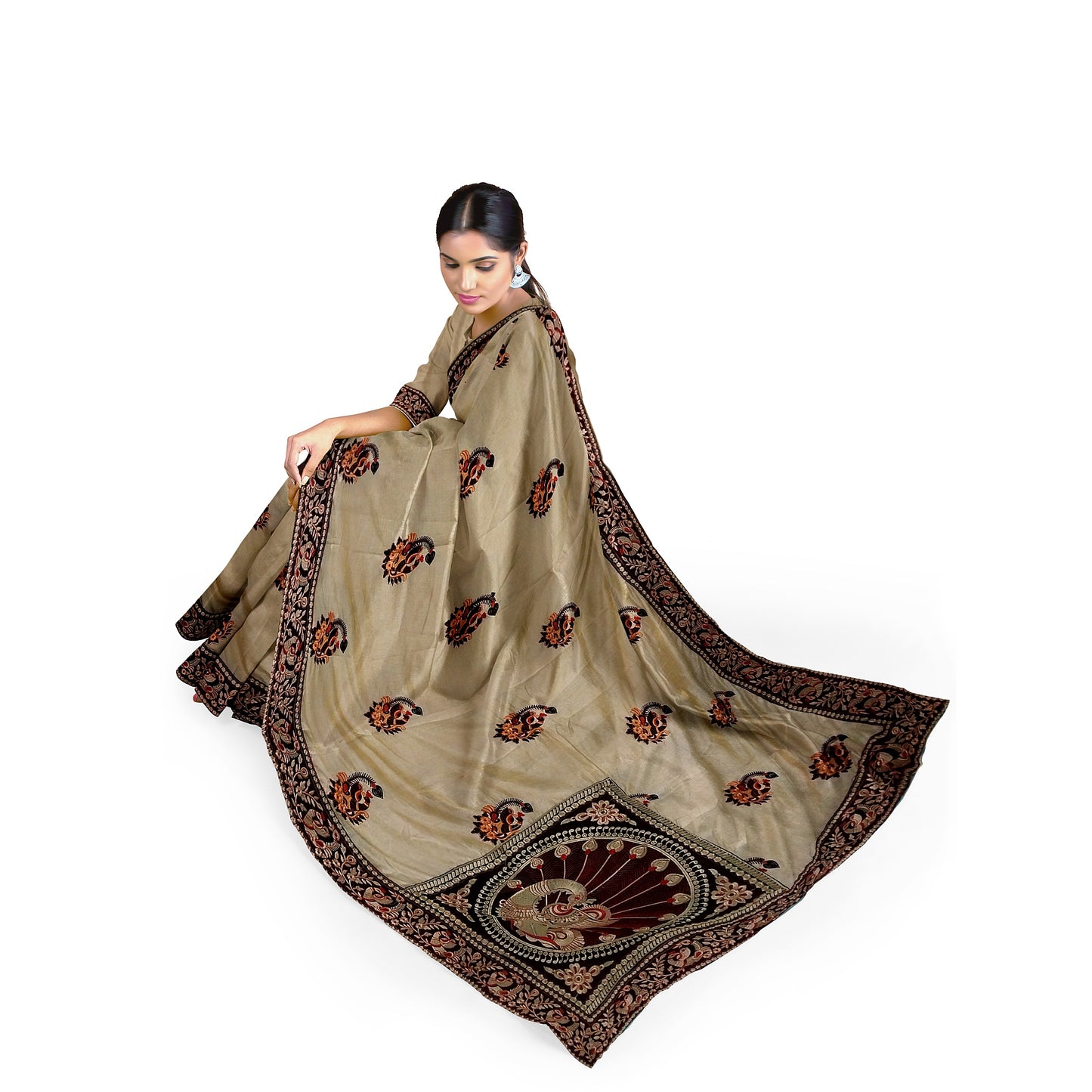 High-quality Silk Saree Crème Color with Boota Work