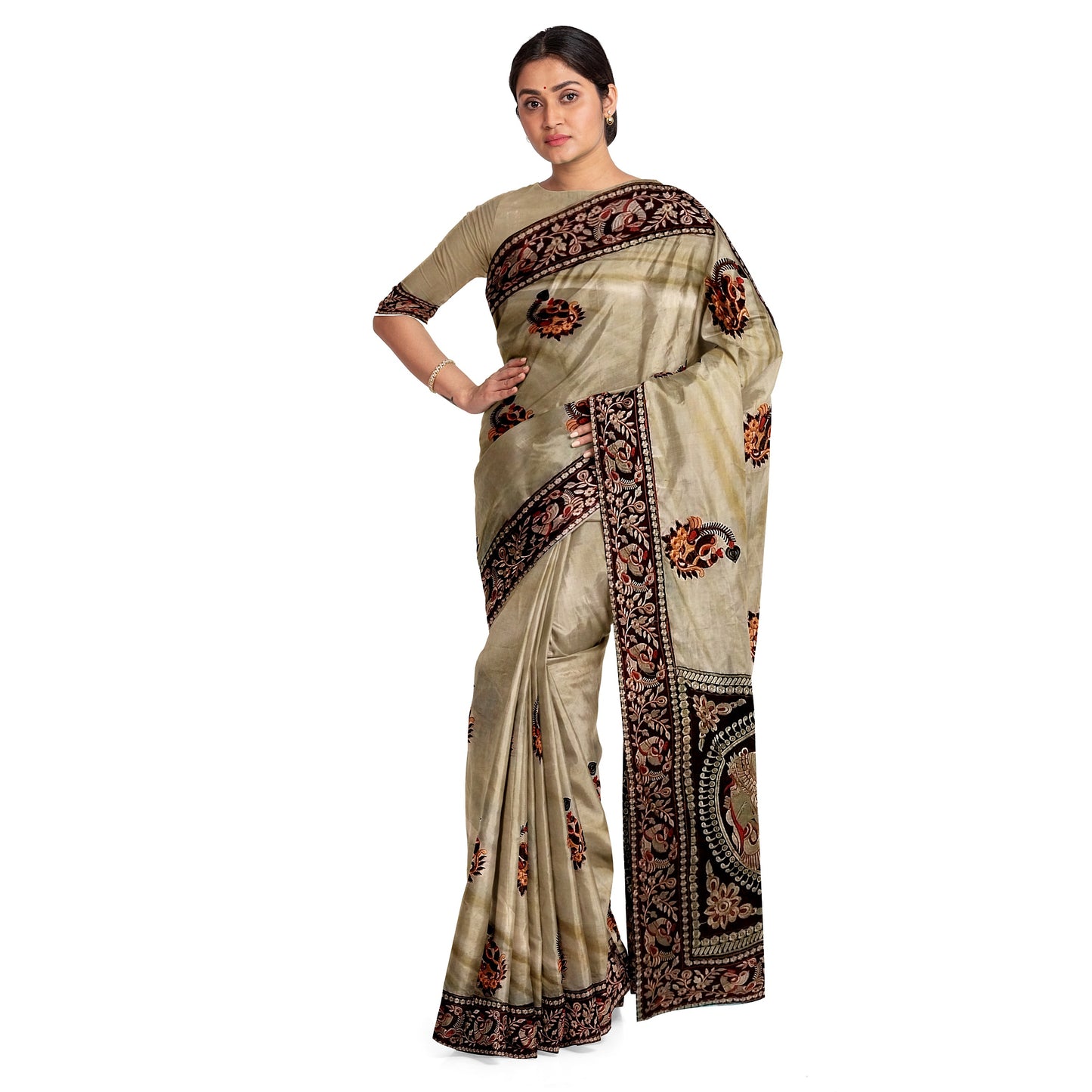 High-quality Silk Saree Crème Color with Boota Work