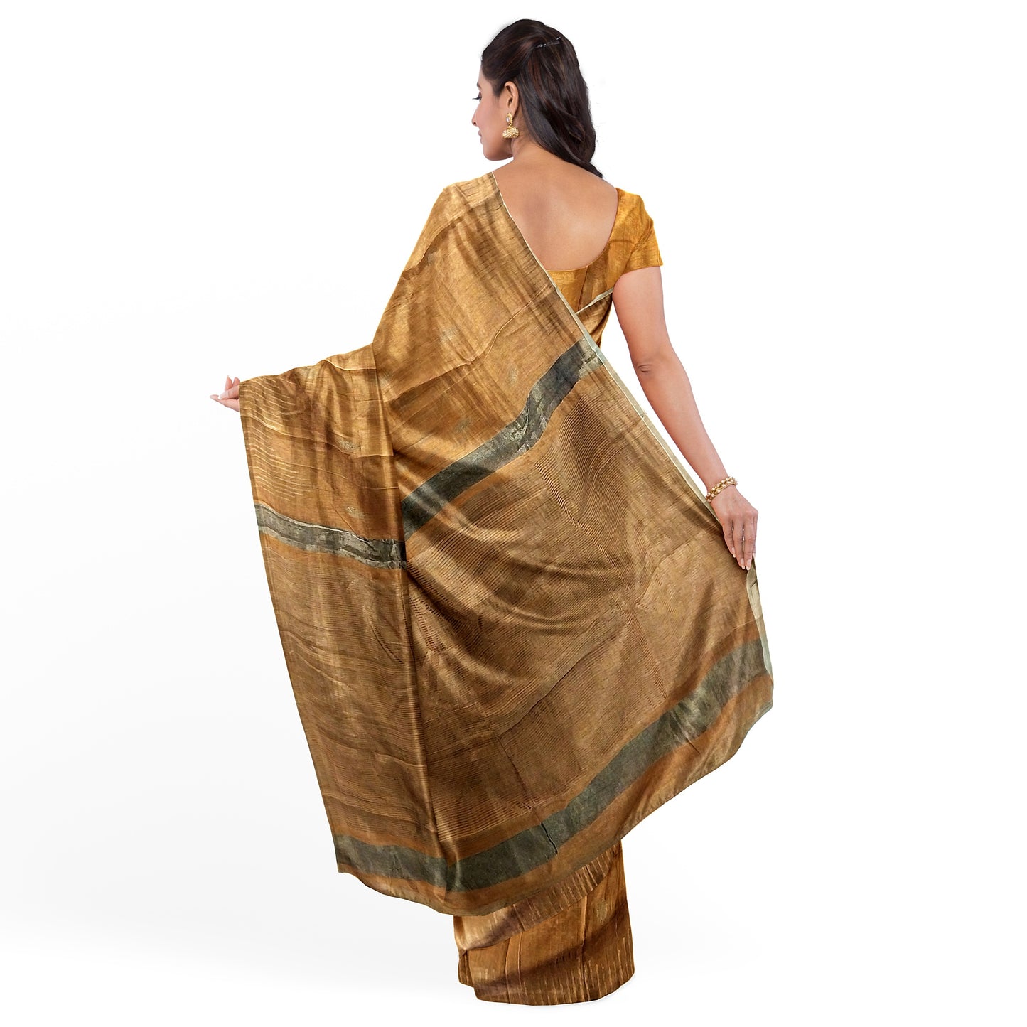 Brown Yellow-tinted Cotton Silk Saree