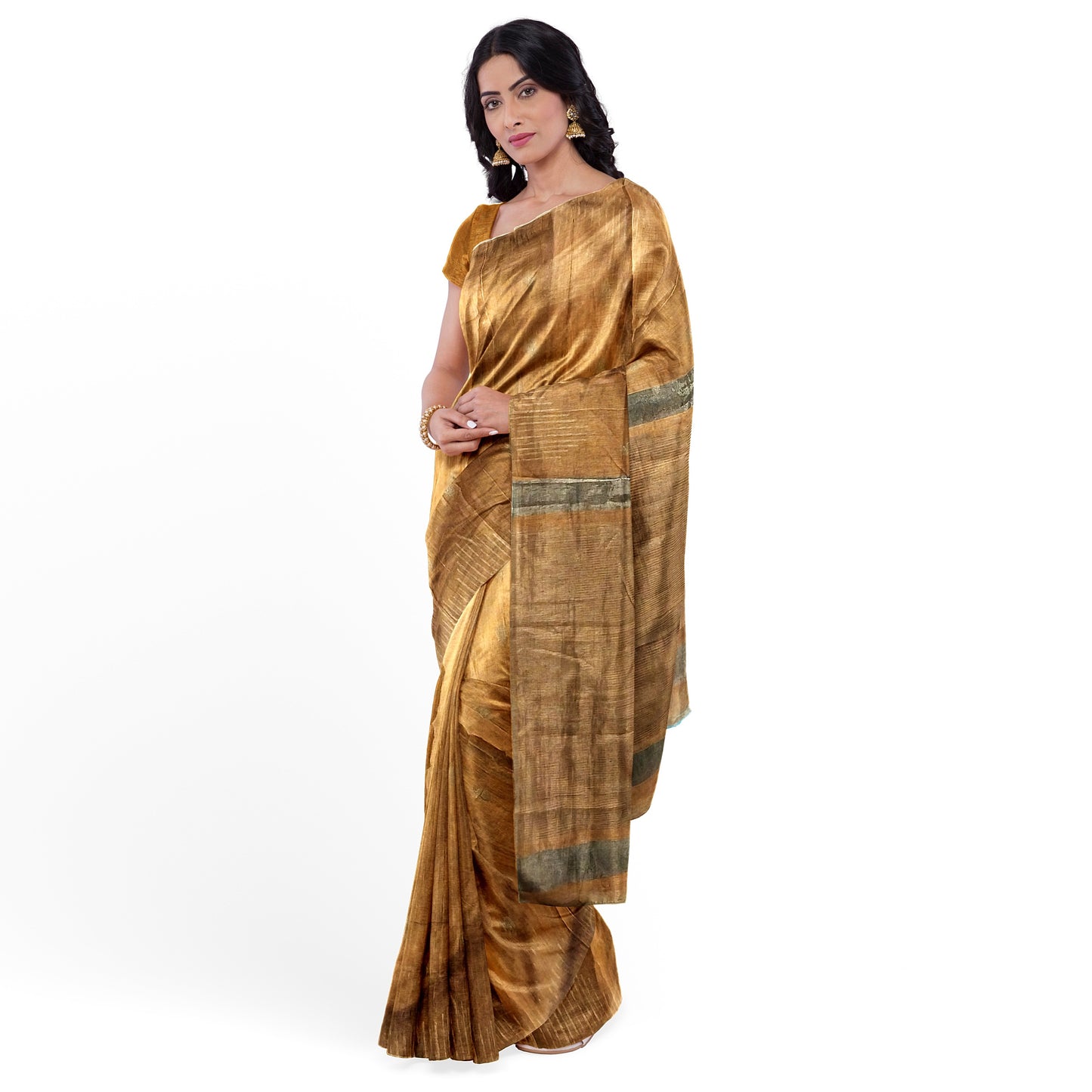 Brown Yellow-tinted Cotton Silk Saree