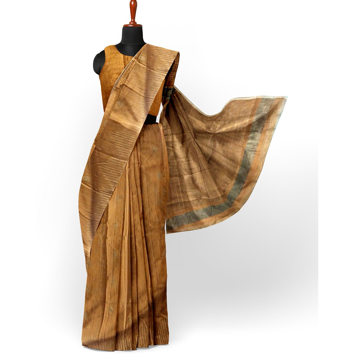 Brown Yellow-tinted Cotton Silk Saree