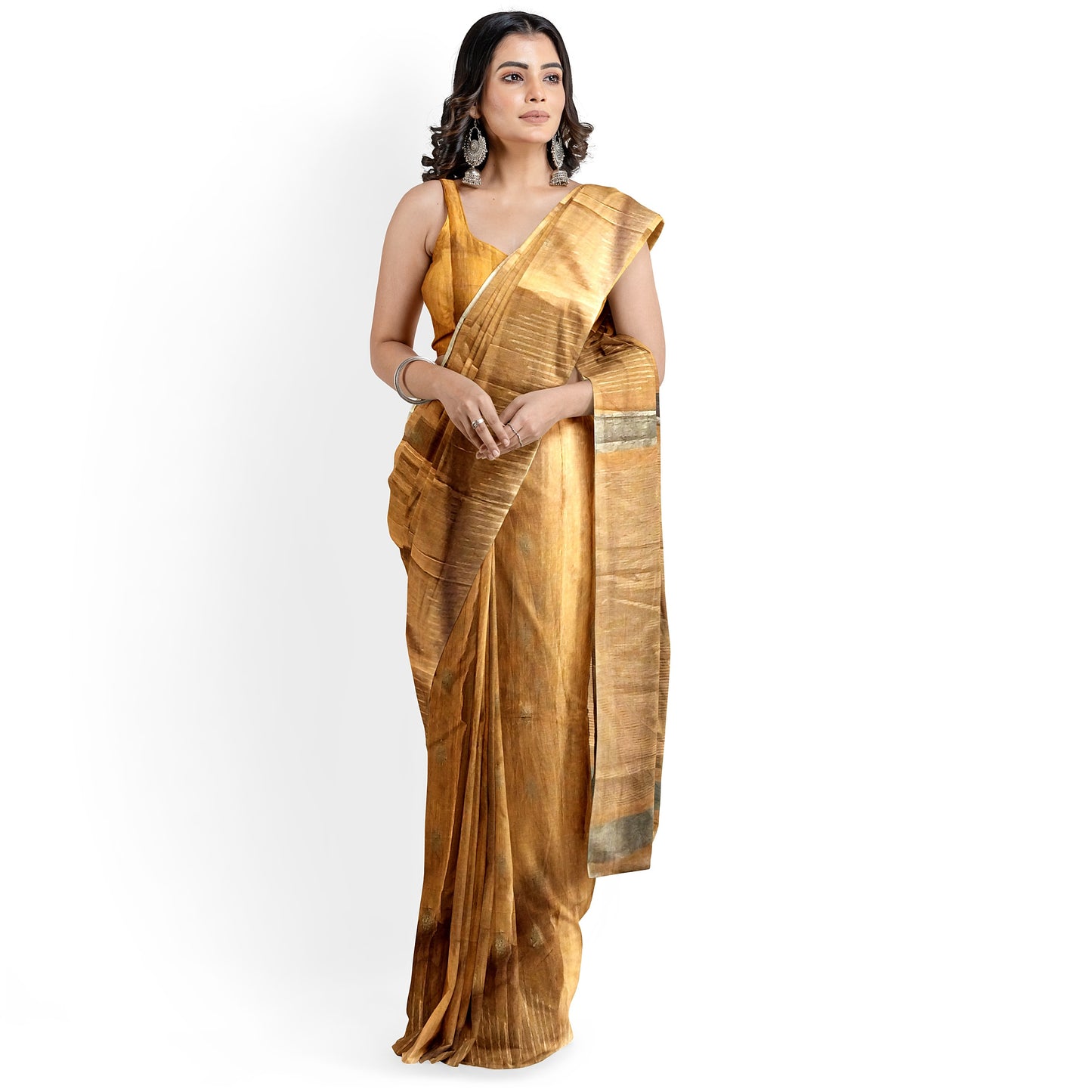 Brown Yellow-tinted Cotton Silk Saree