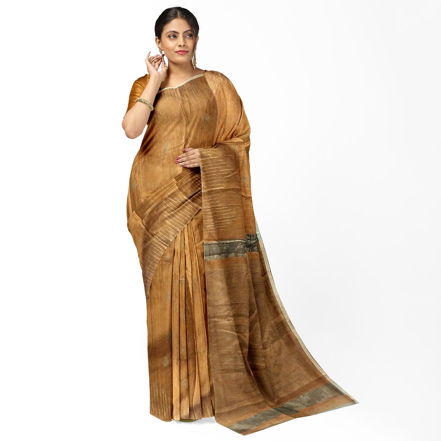 Brown Yellow-tinted Cotton Silk Saree