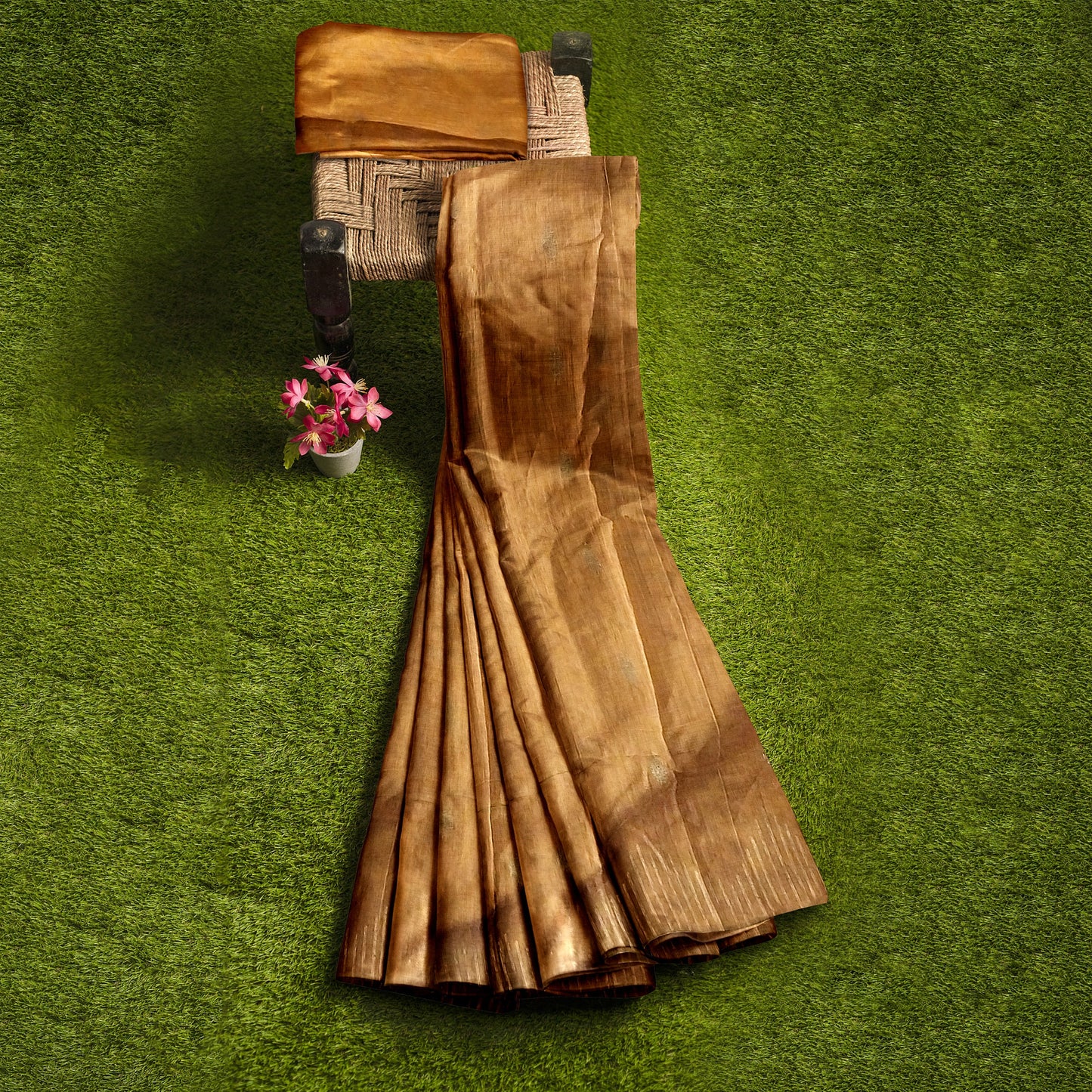 Brown Yellow-tinted Cotton Silk Saree