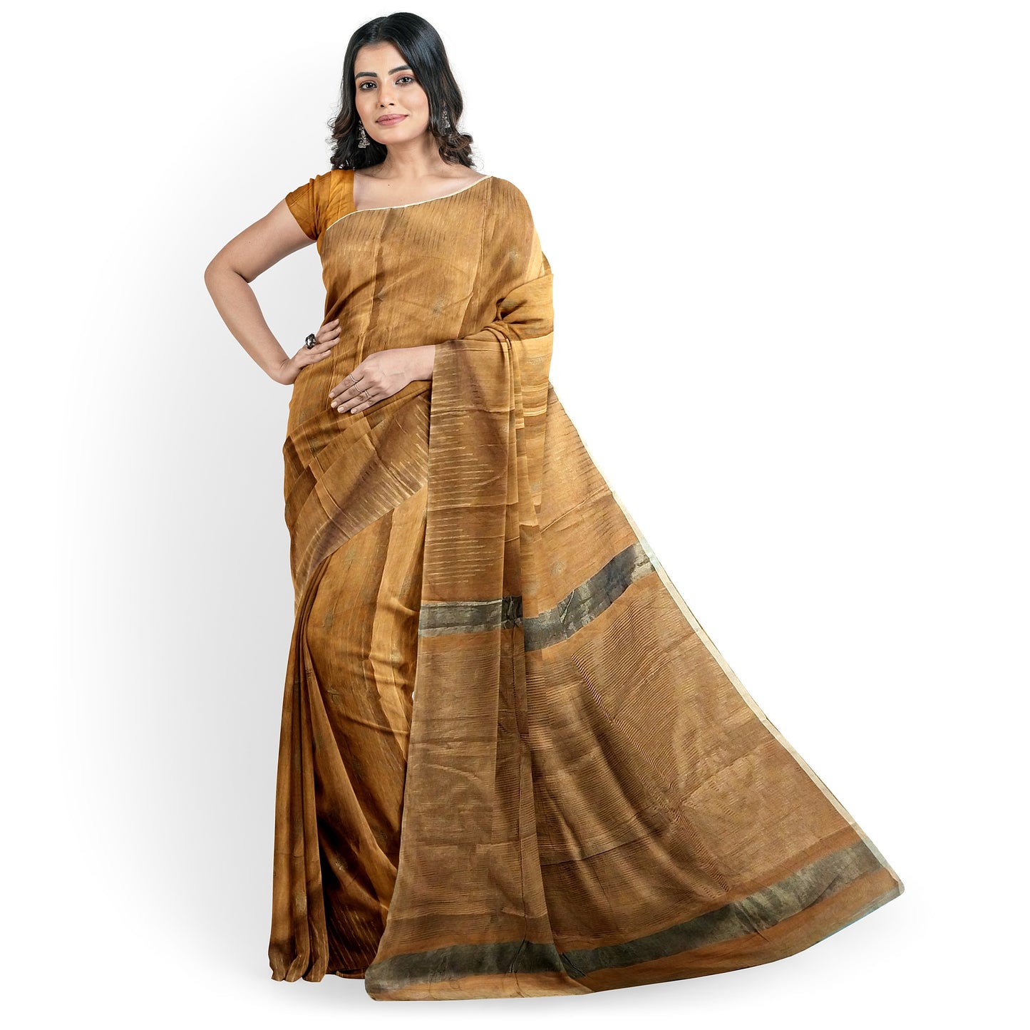 Brown Yellow-tinted Cotton Silk Saree