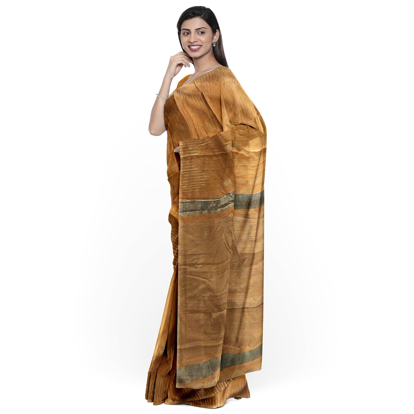 Brown Yellow-tinted Cotton Silk Saree