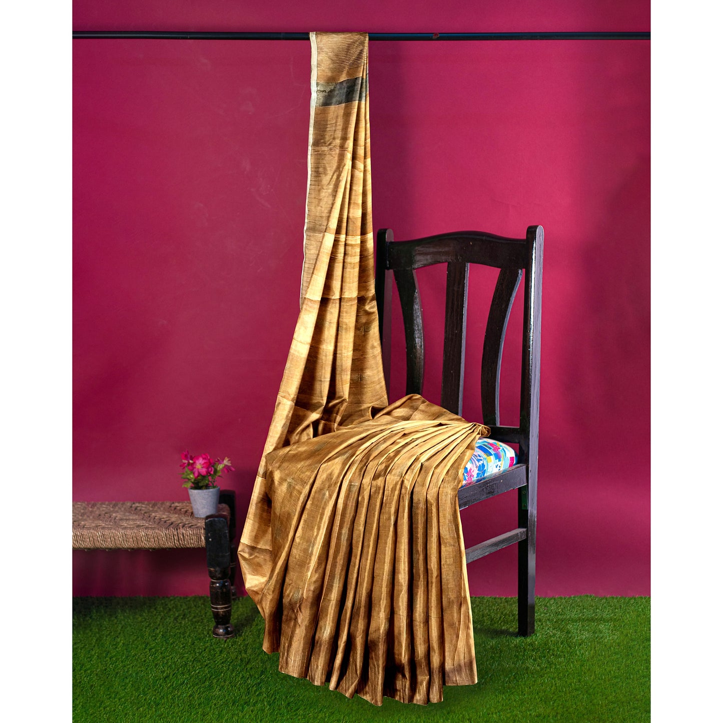 Brown Yellow-tinted Cotton Silk Saree