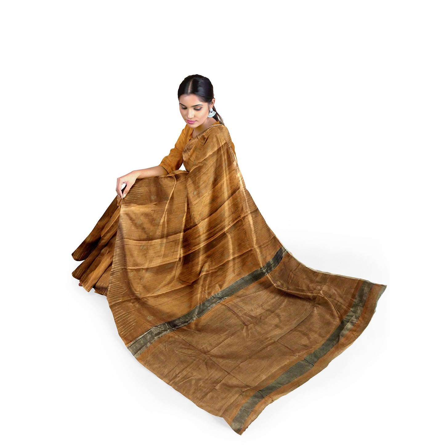 Brown Yellow-tinted Cotton Silk Saree