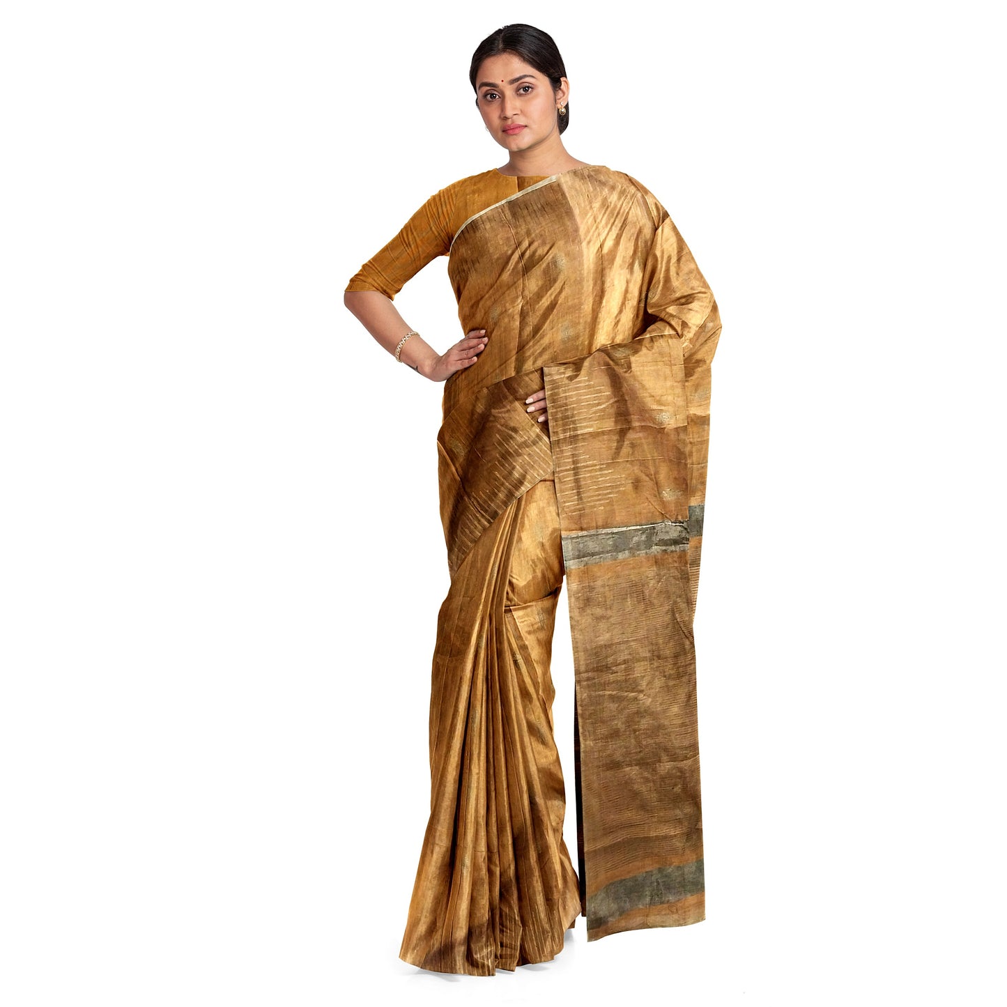 Brown Yellow-tinted Cotton Silk Saree