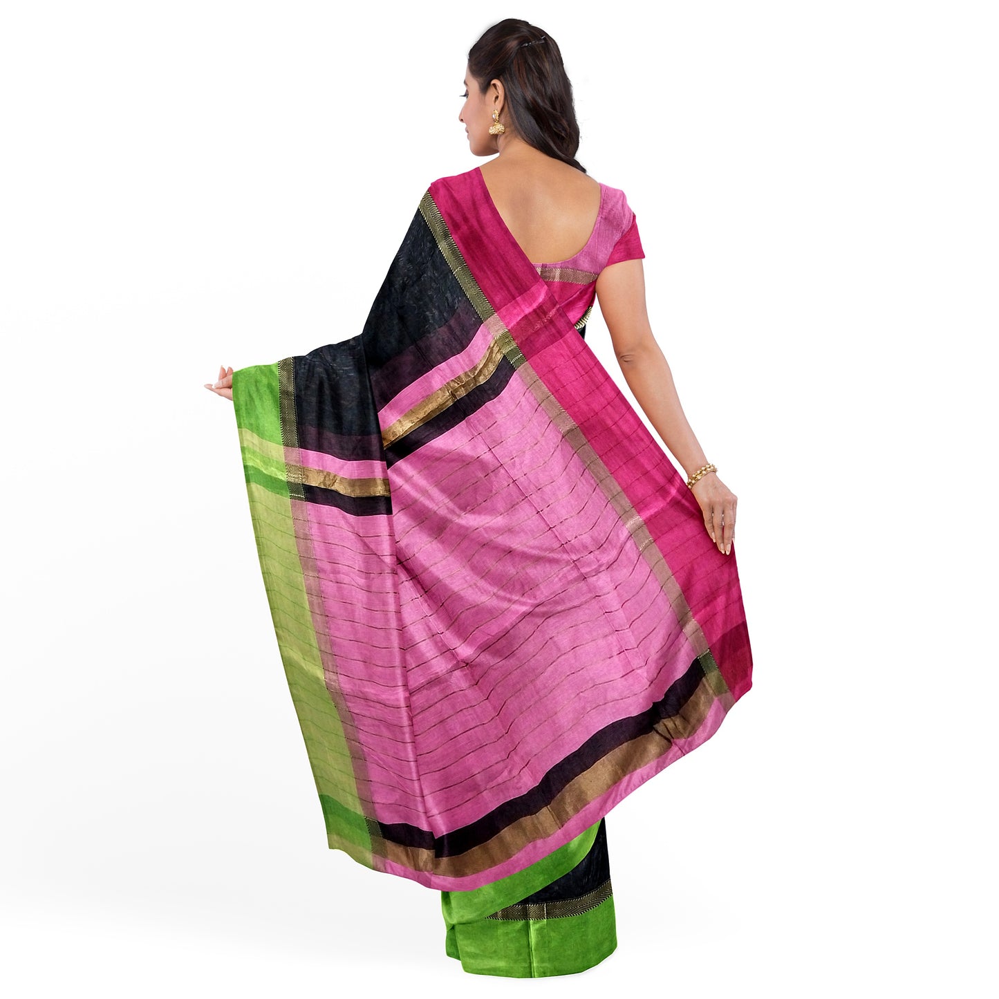 One-of-a-kind Black Cotton Silk Chanderi Saree