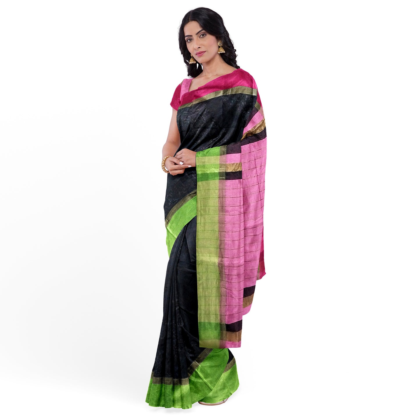 One-of-a-kind Black Cotton Silk Chanderi Saree