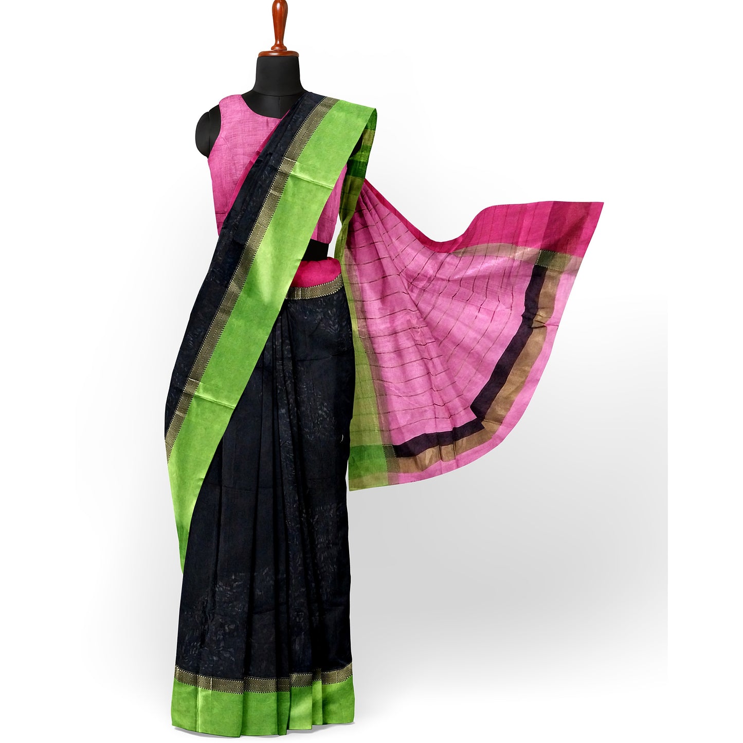 One-of-a-kind Black Cotton Silk Chanderi Saree