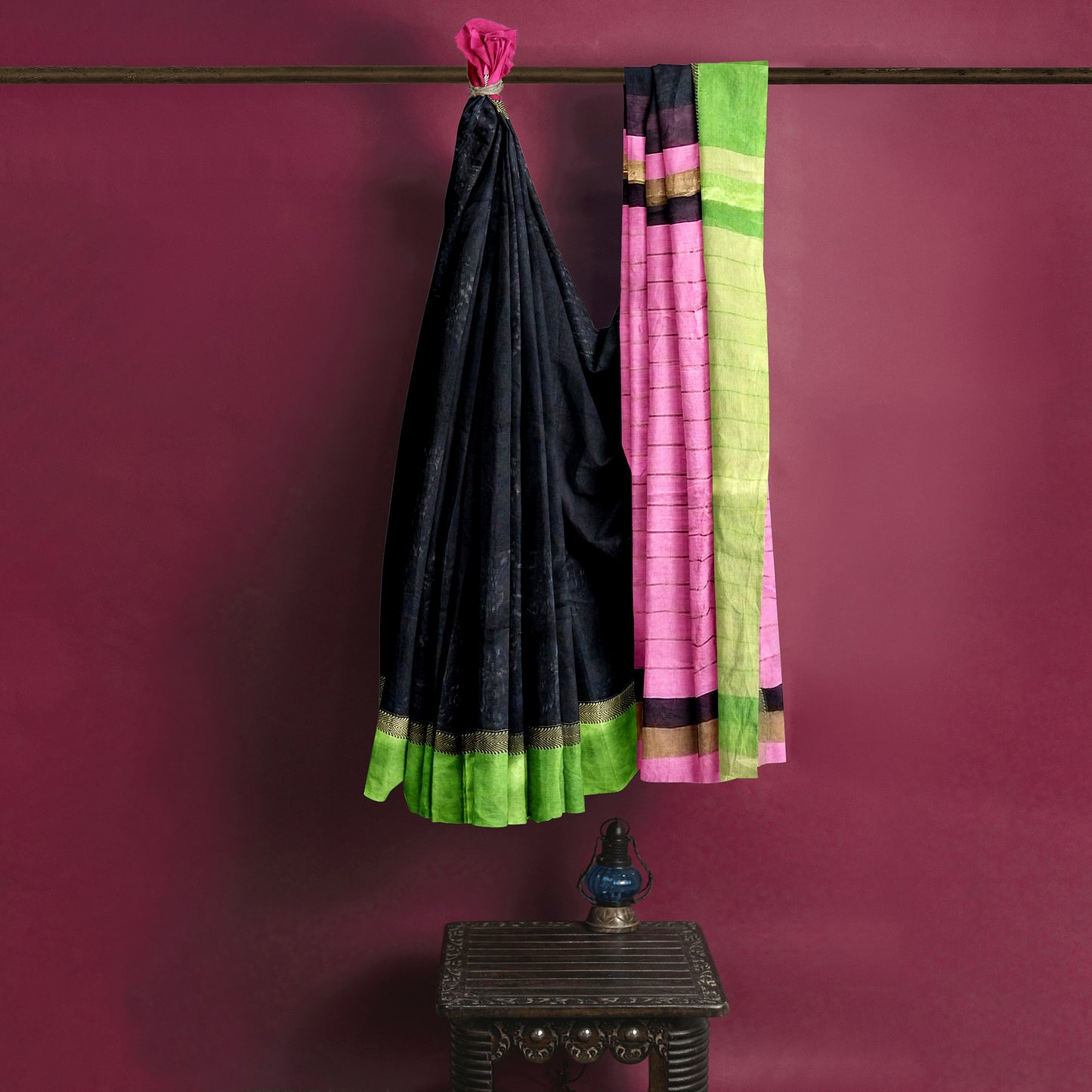 One-of-a-kind Black Cotton Silk Chanderi Saree