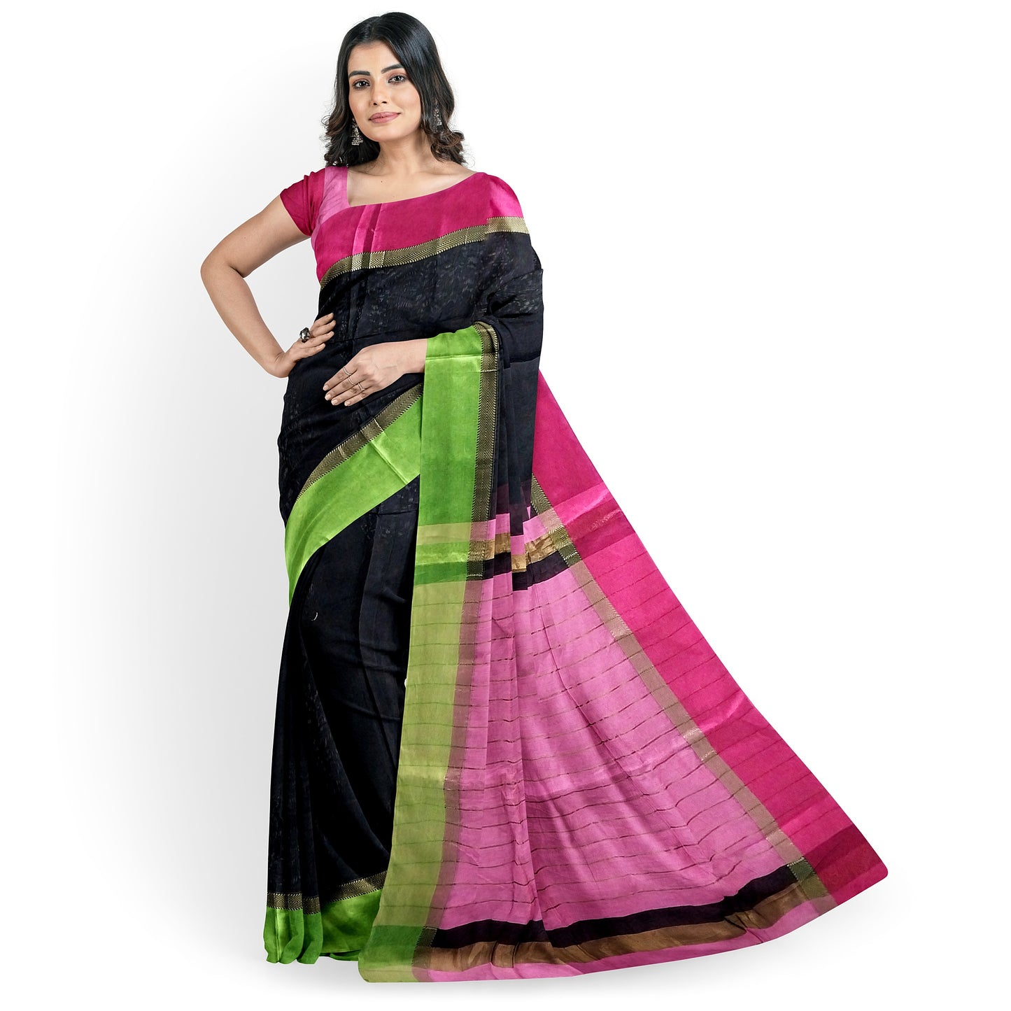One-of-a-kind Black Cotton Silk Chanderi Saree