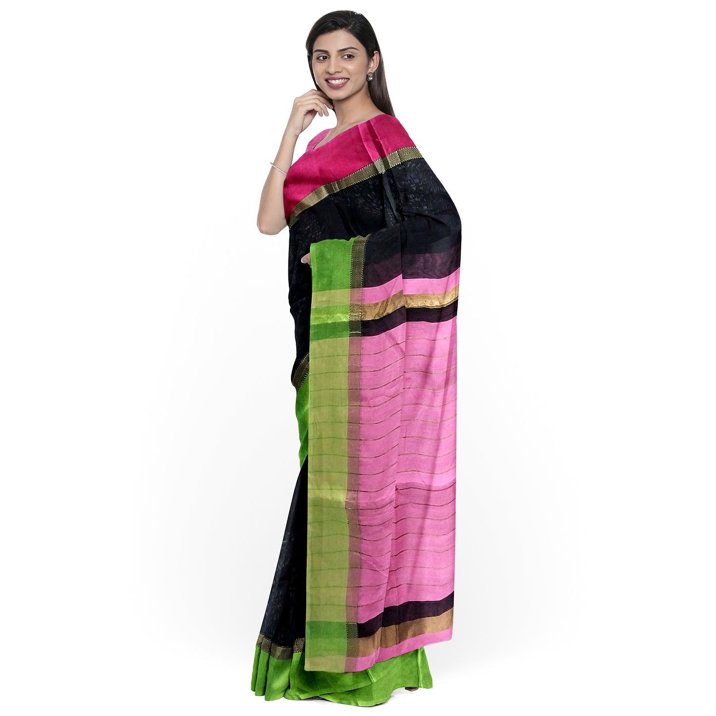 One-of-a-kind Black Cotton Silk Chanderi Saree