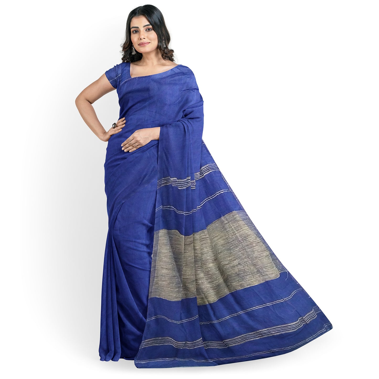 Blue-green Hue Cotton Saree for Regal Looks