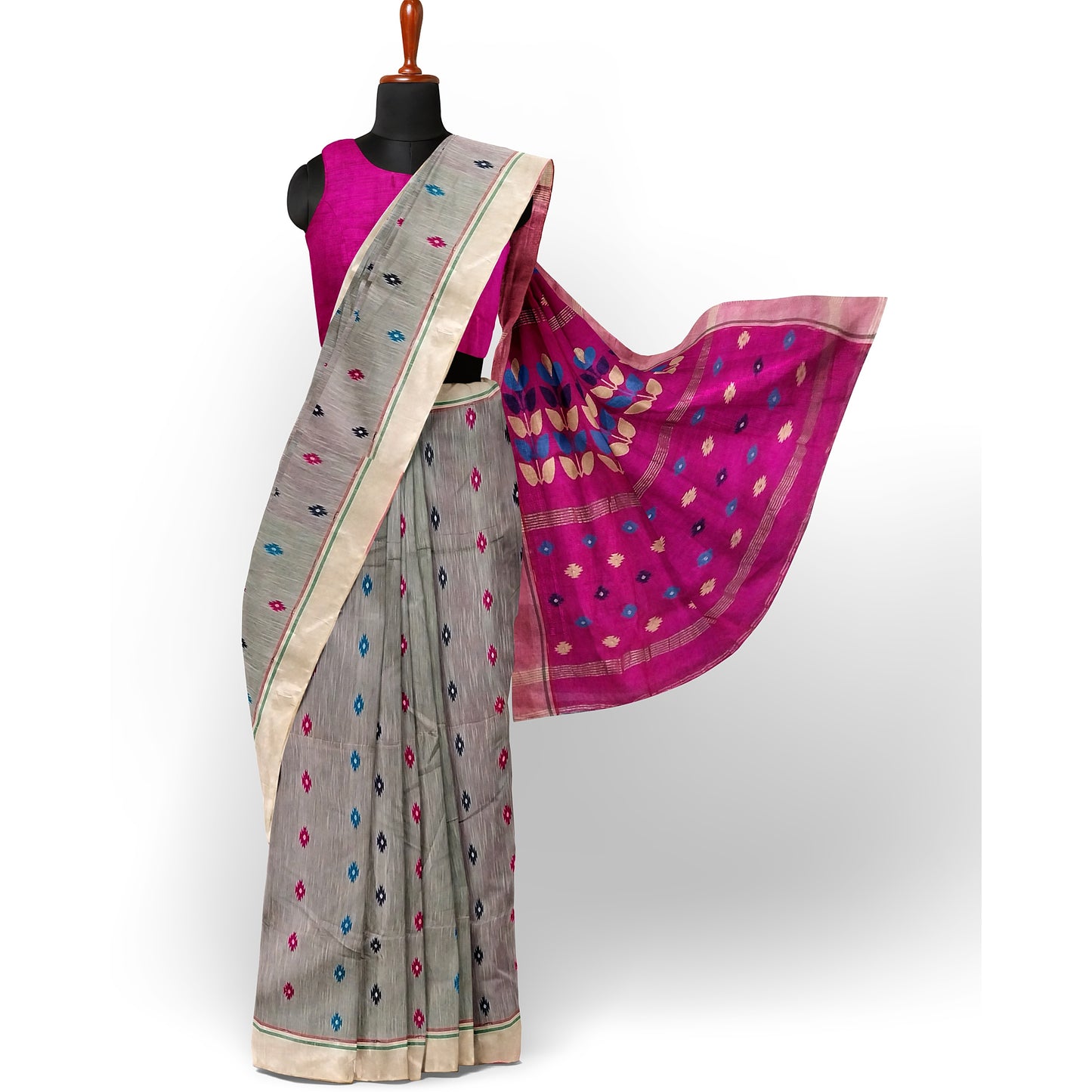 Pink and Gray color Cotton Silk Saree with Small Bootas