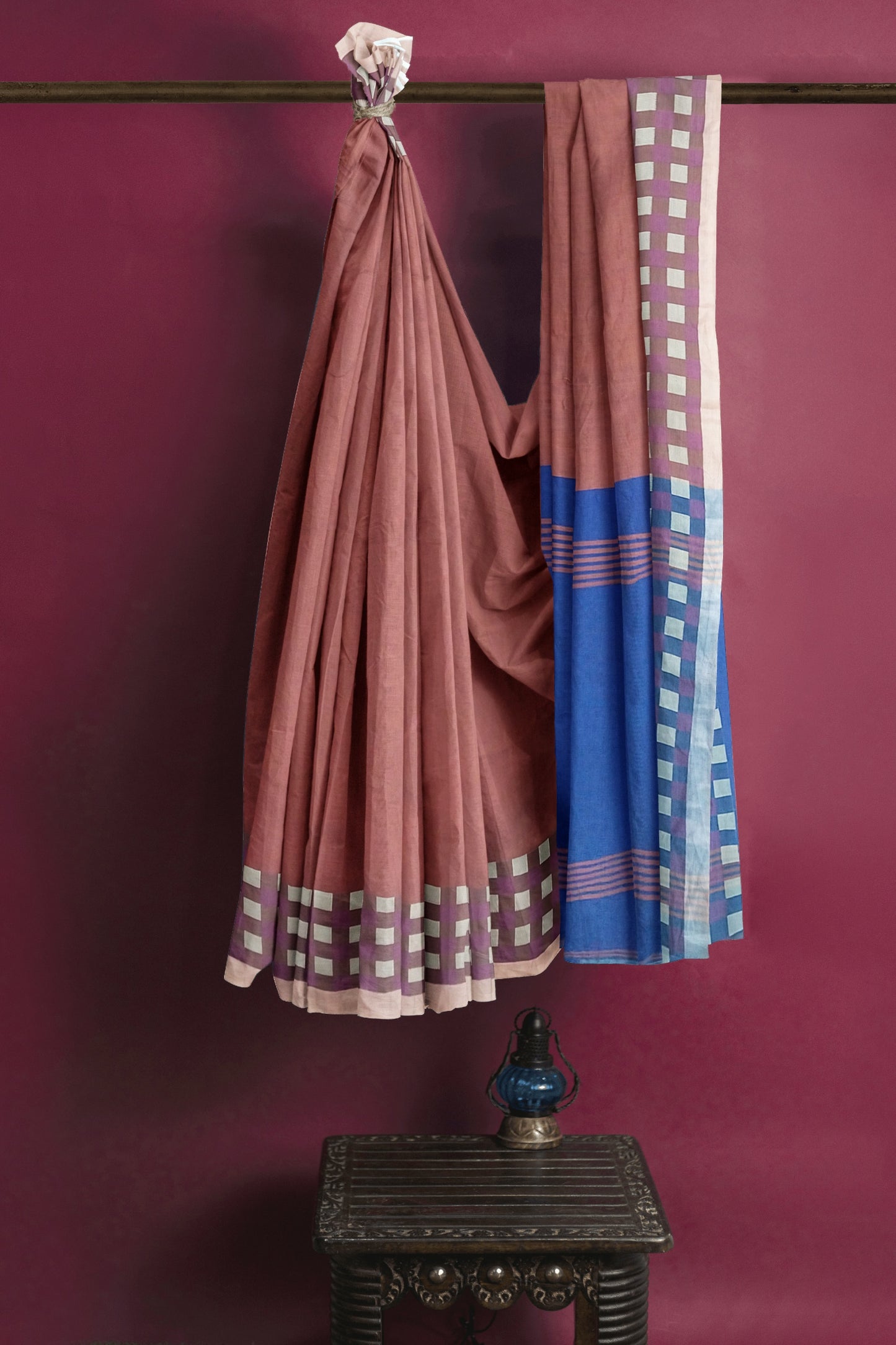 Luxurious Red and Blue colored Cotton Silk Saree