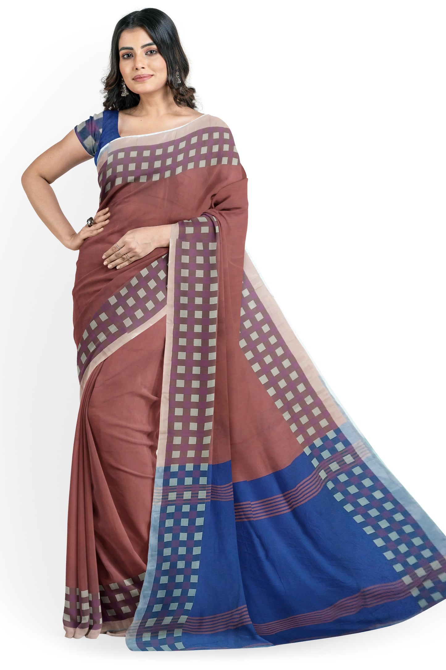 Luxurious Red and Blue colored Cotton Silk Saree