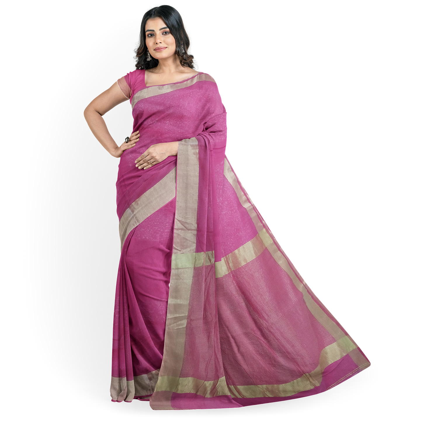 Delicate Purple Cotton Silk Saree with Golden Border