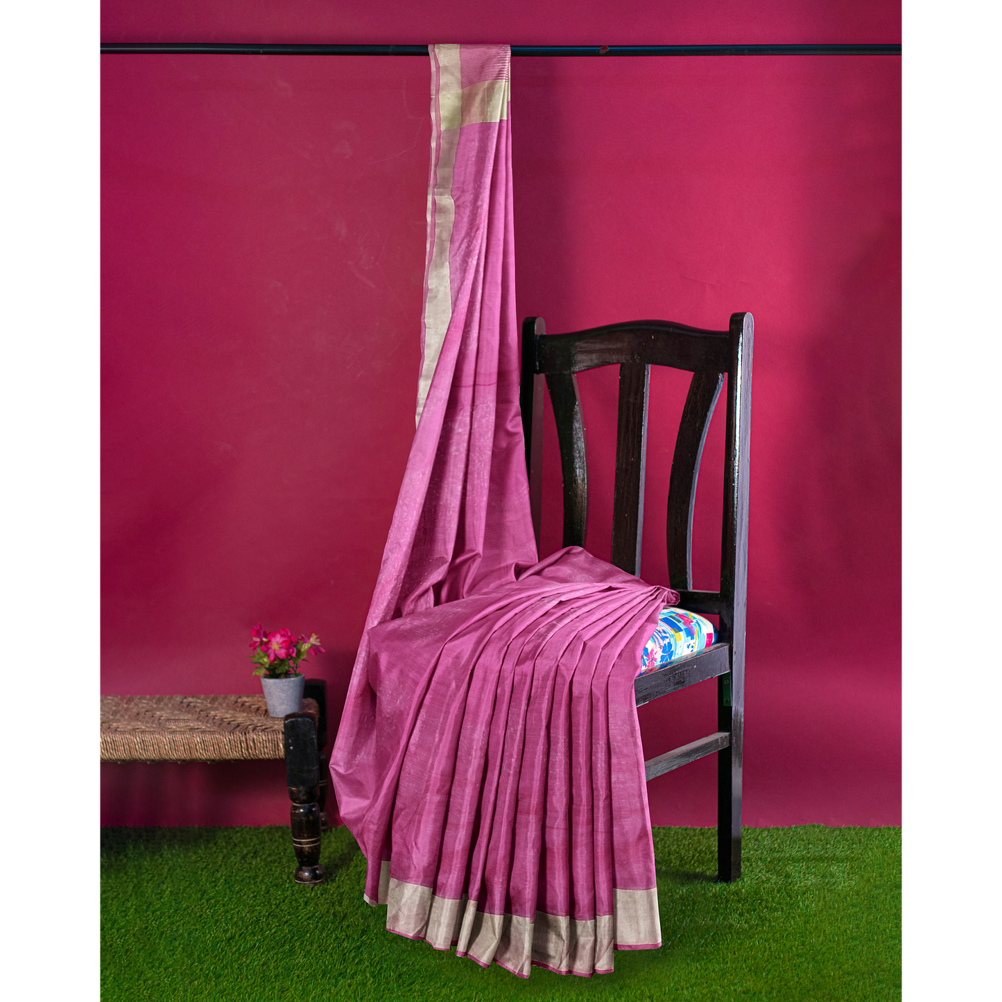 Delicate Purple Cotton Silk Saree with Golden Border