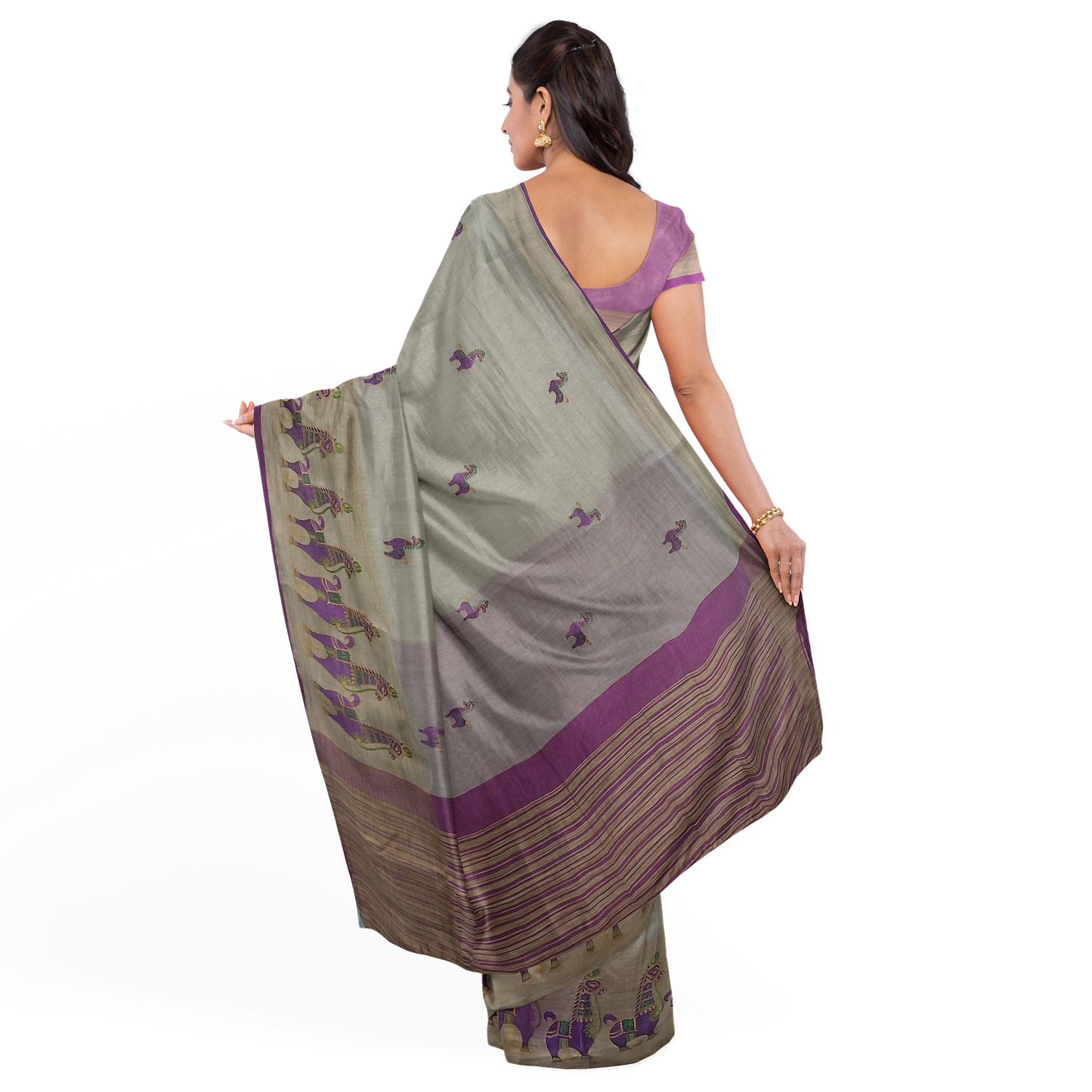 Crème and Pink Color Saree with Classy Horse Print