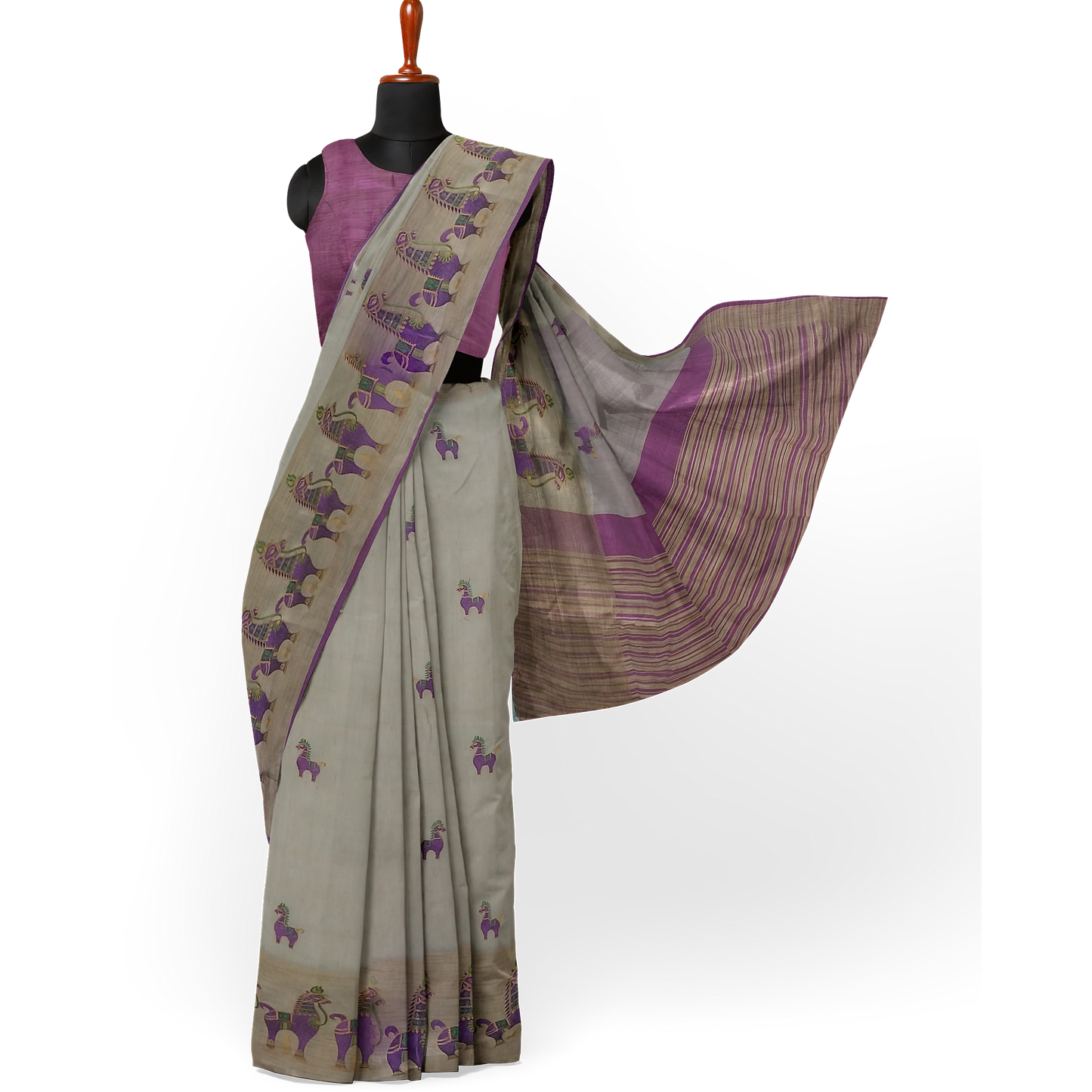 Crème and Pink Color Saree with Classy Horse Print