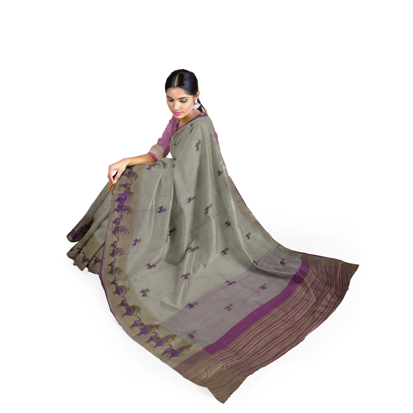 Crème and Pink Color Saree with Classy Horse Print