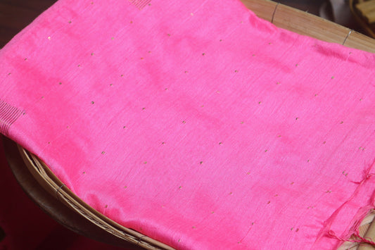 Pink Tussar Silk Saree by Blulili.in