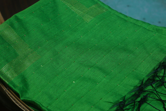 Cotton Silk Saree in Green and Golden Colour