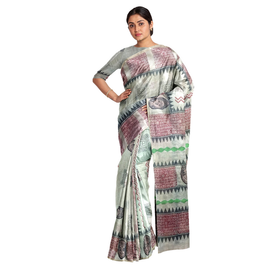 Pure Cotton Silk Saree with Printed Crème Colours