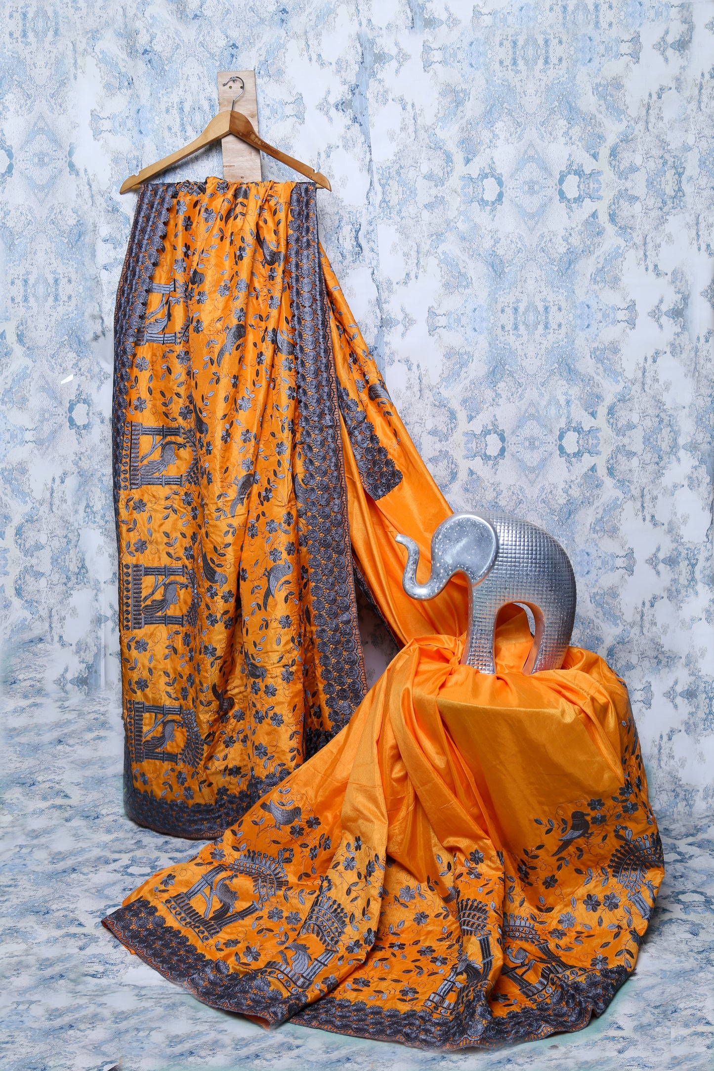 Unique Mustard Color Silk Saree with Animal Prints