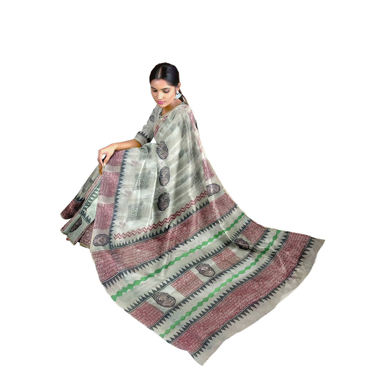 Pure Cotton Silk Saree with Printed Crème Colours