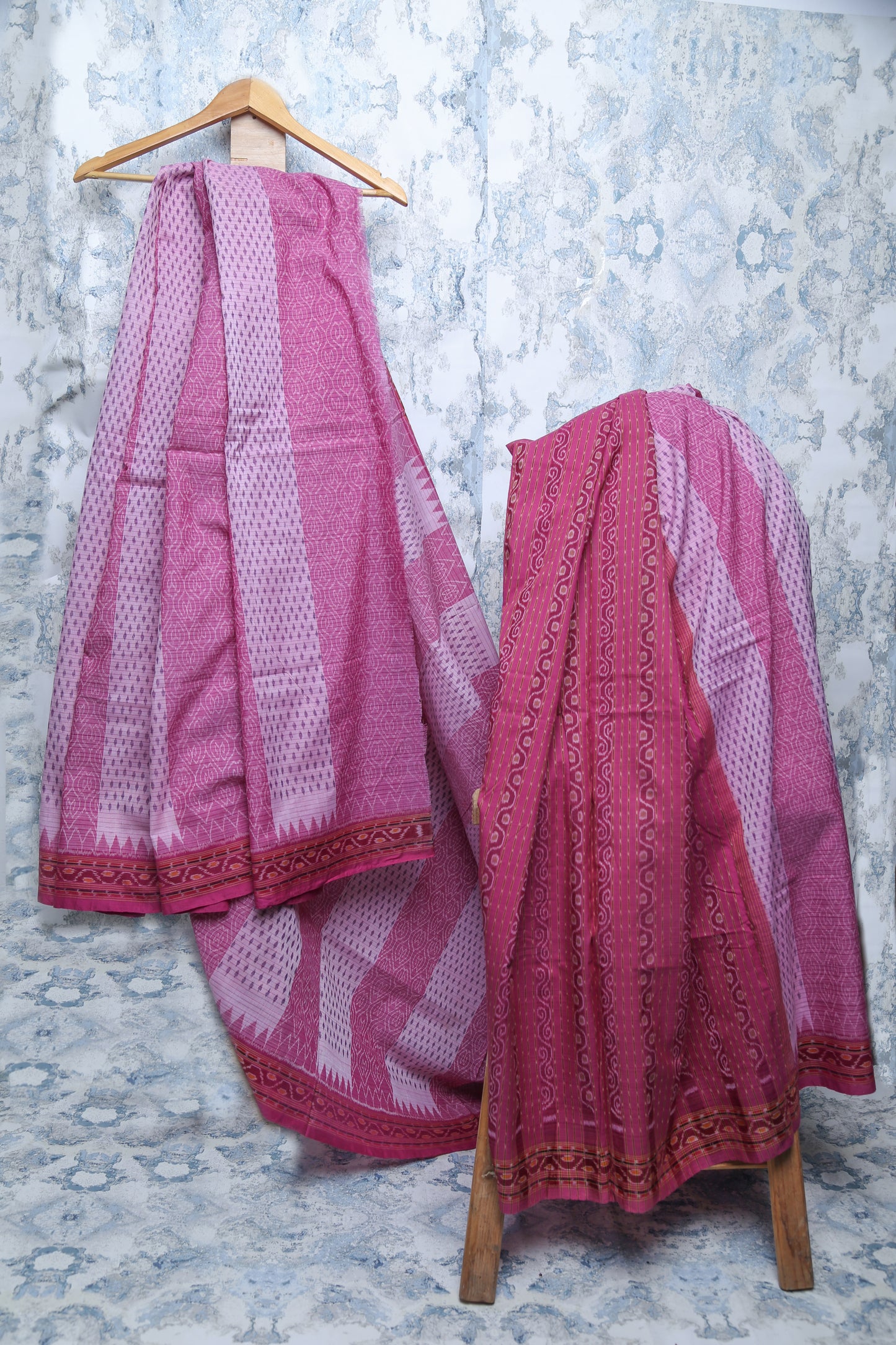 Sambalpuri Handwoven Pink White-Creme Colors Silk Saree