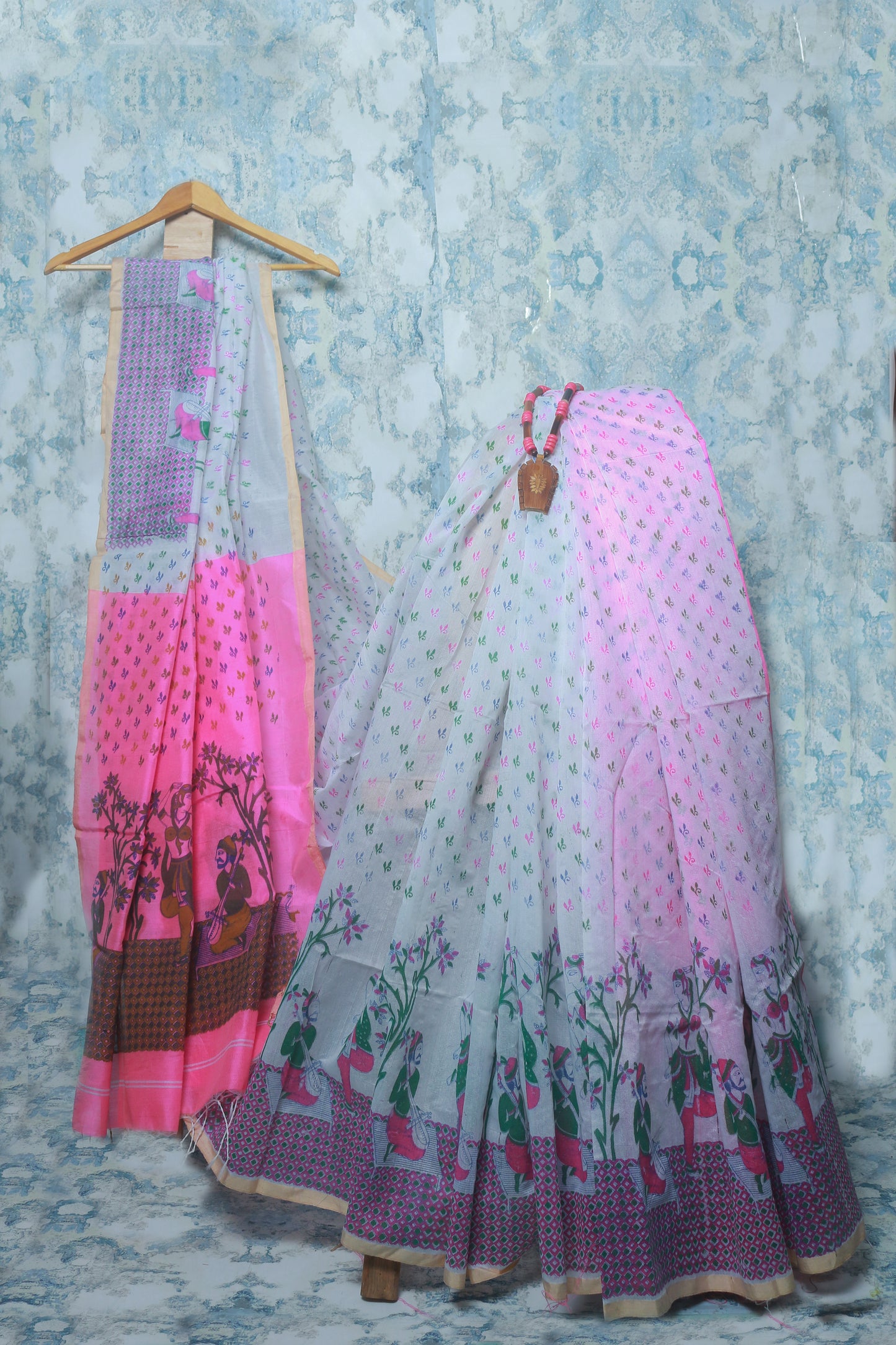 Beautiful White and Pink-tinted Saree