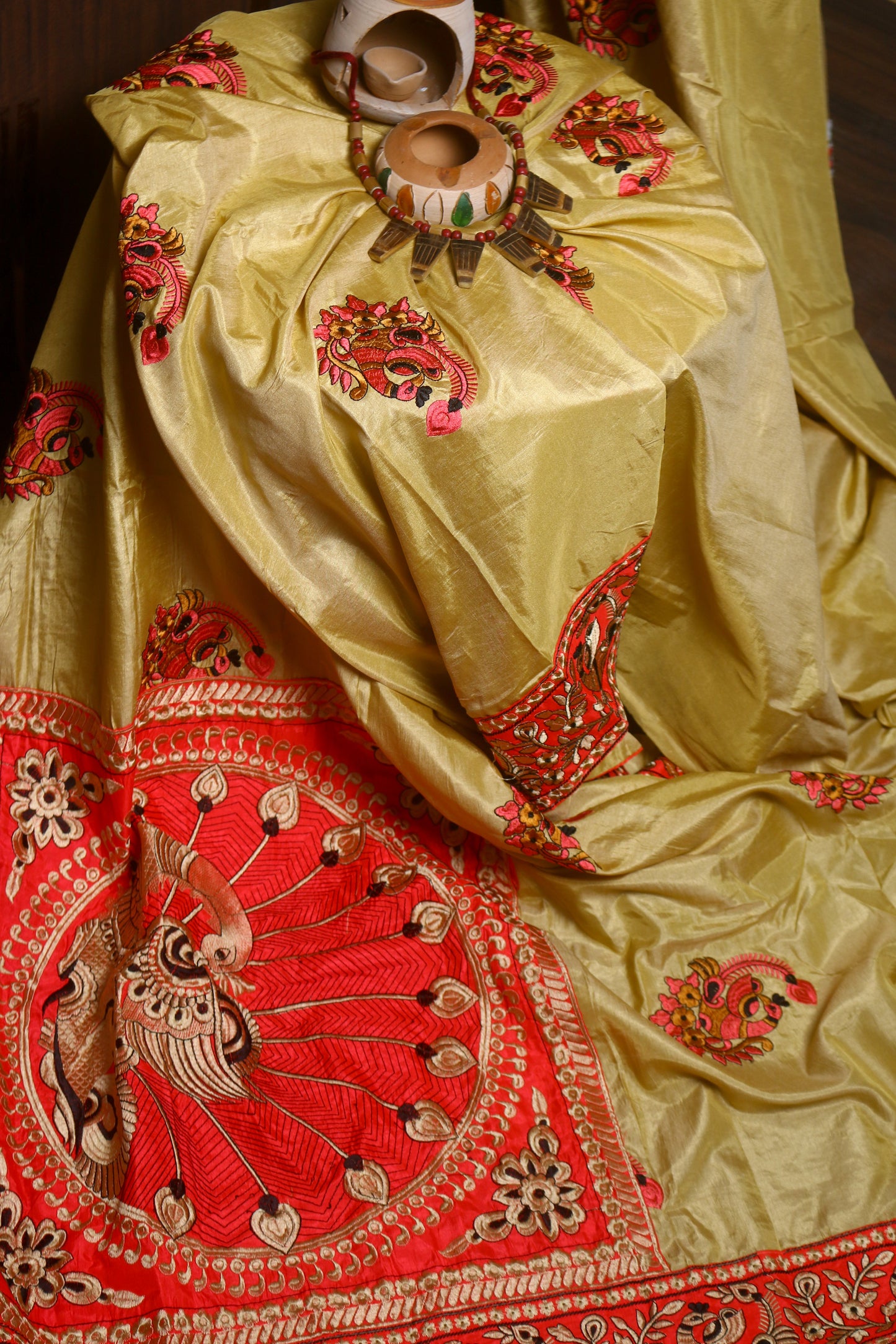 Handloom Cream Color Saree with Red Embroidered Border