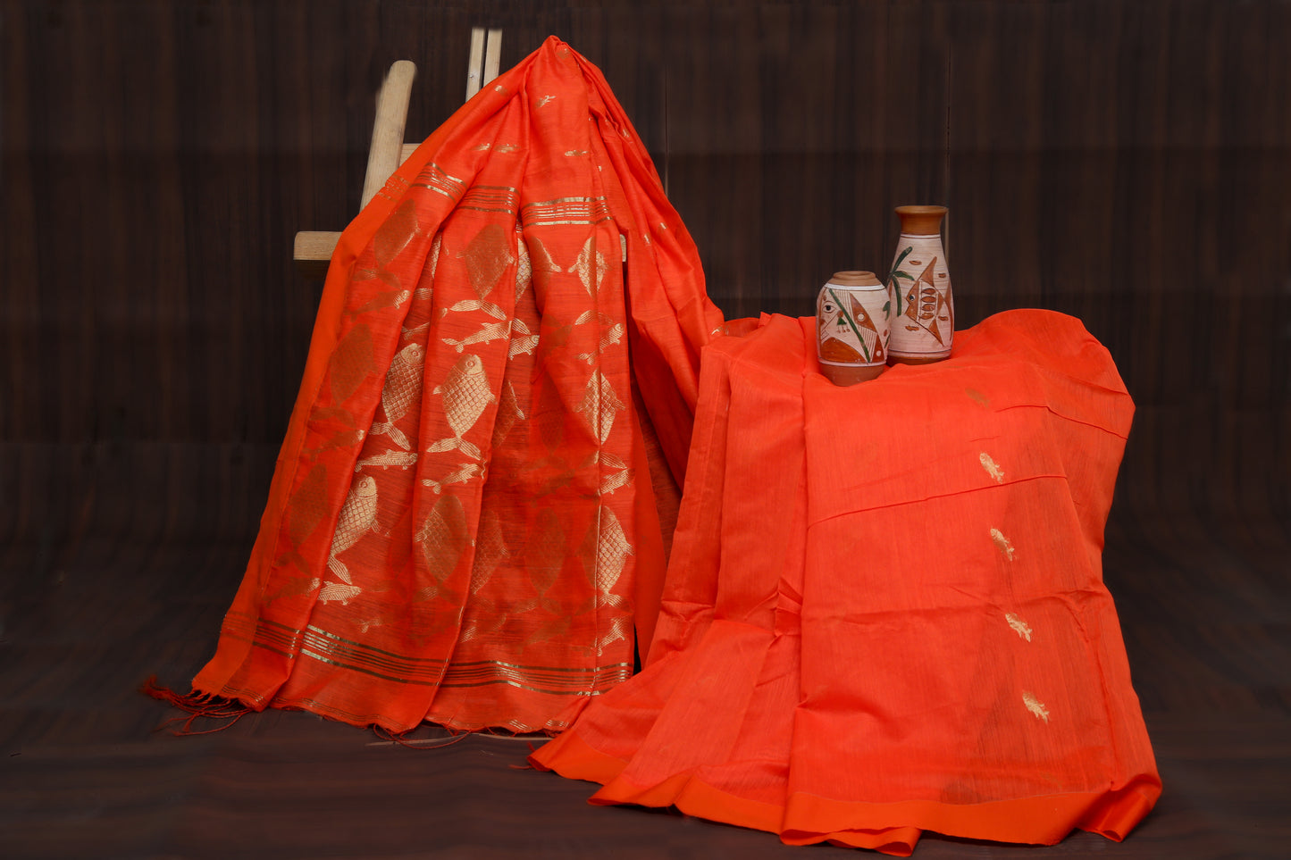 Handwoven Masterpiece Orange-colored Silk Saree