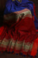 Royal Blue - Red Colored Ghicha Print Saree