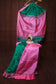 Pink and Green Colored Cotton Silk Saree