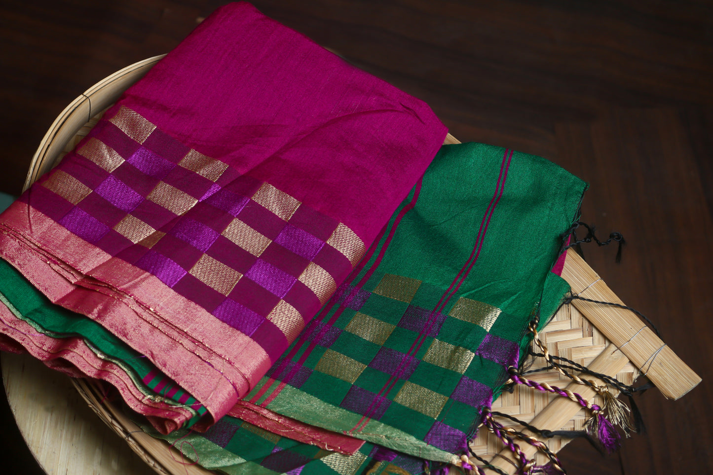 Elegant Rani-colored Cotton Silk Saree