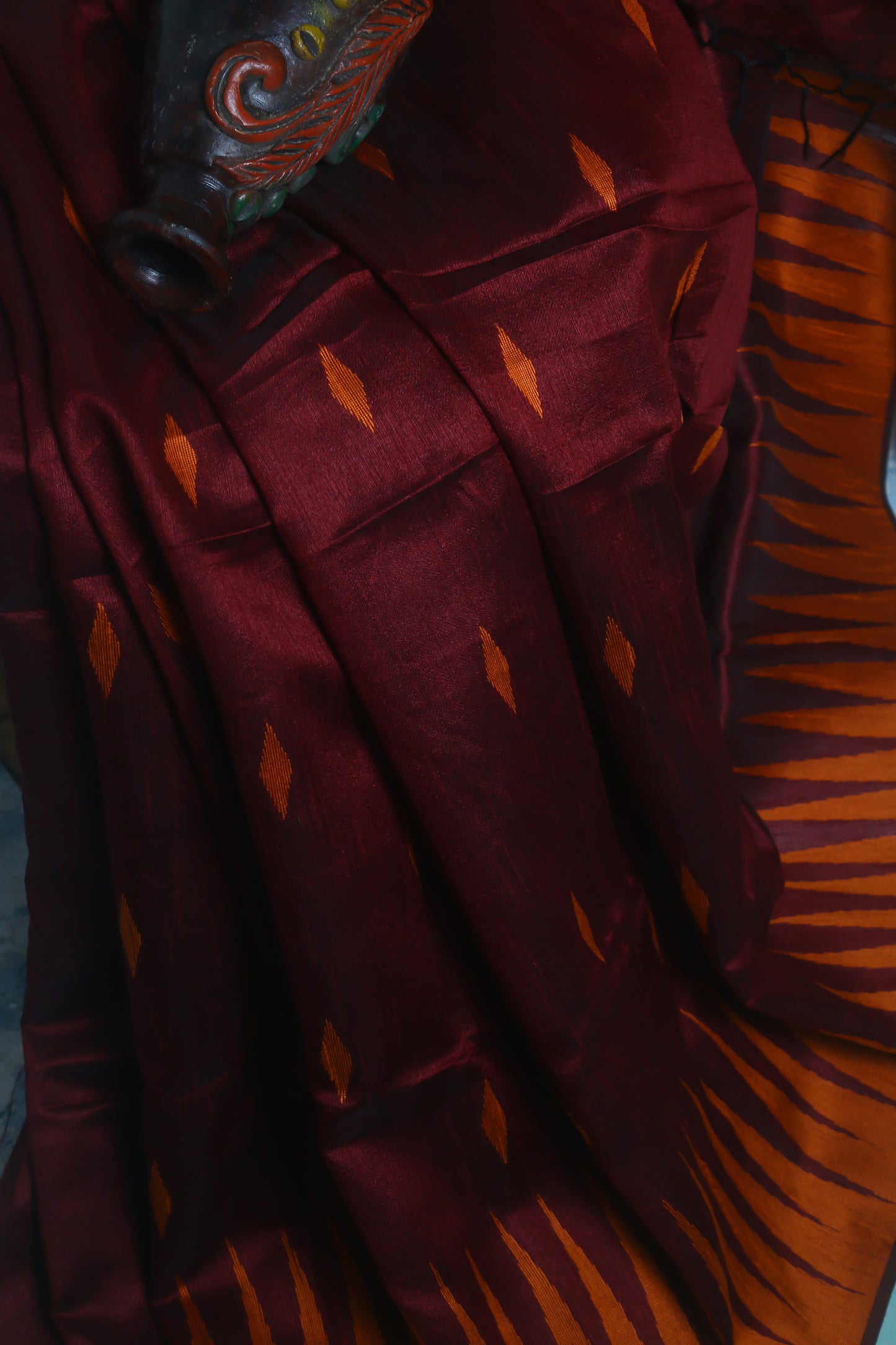 Handwoven Kanjivaram Silk Saree in Orange Maroon Colors