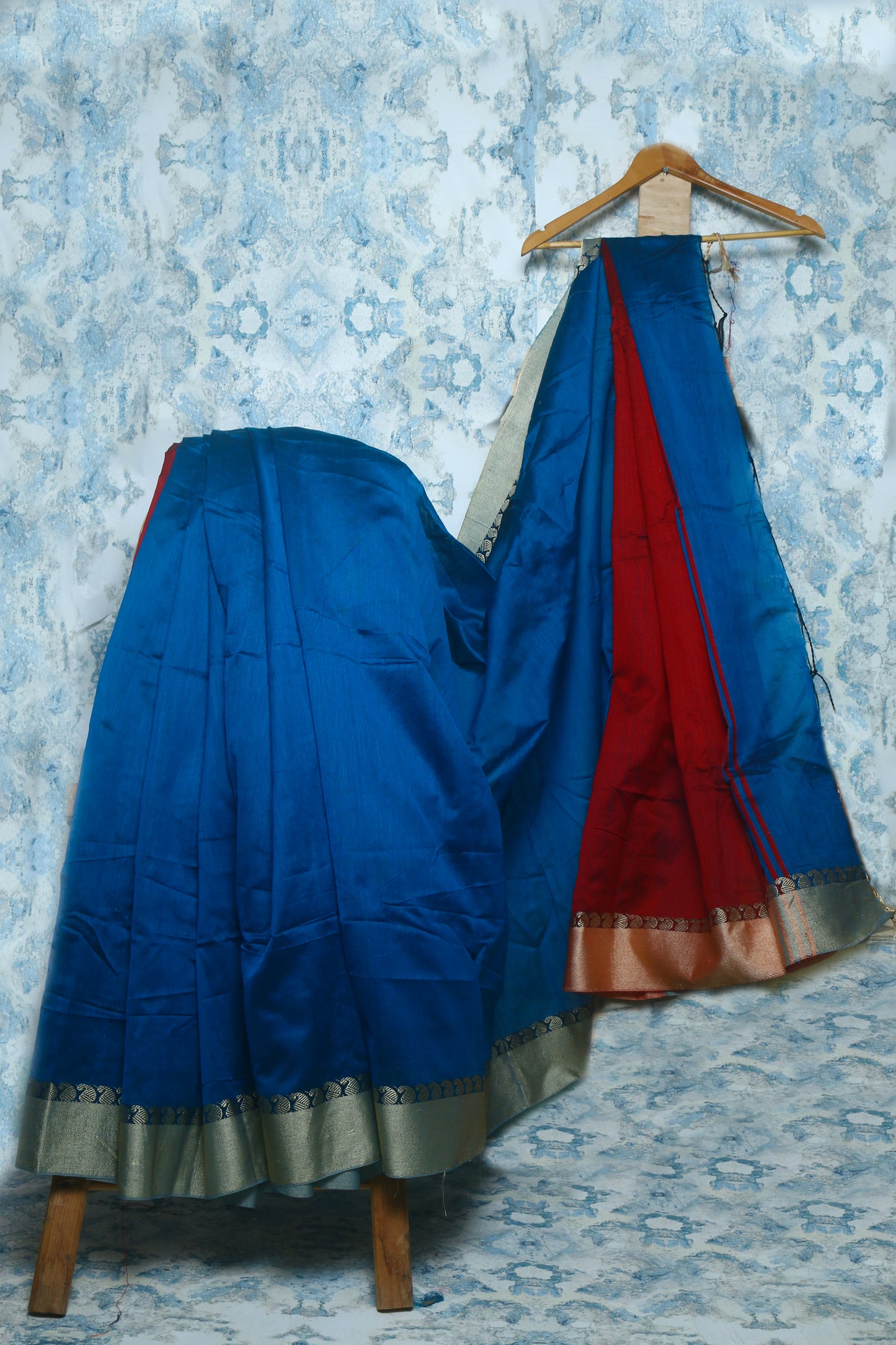 Royal Blue Tussar silk Saree Maroon Pallu