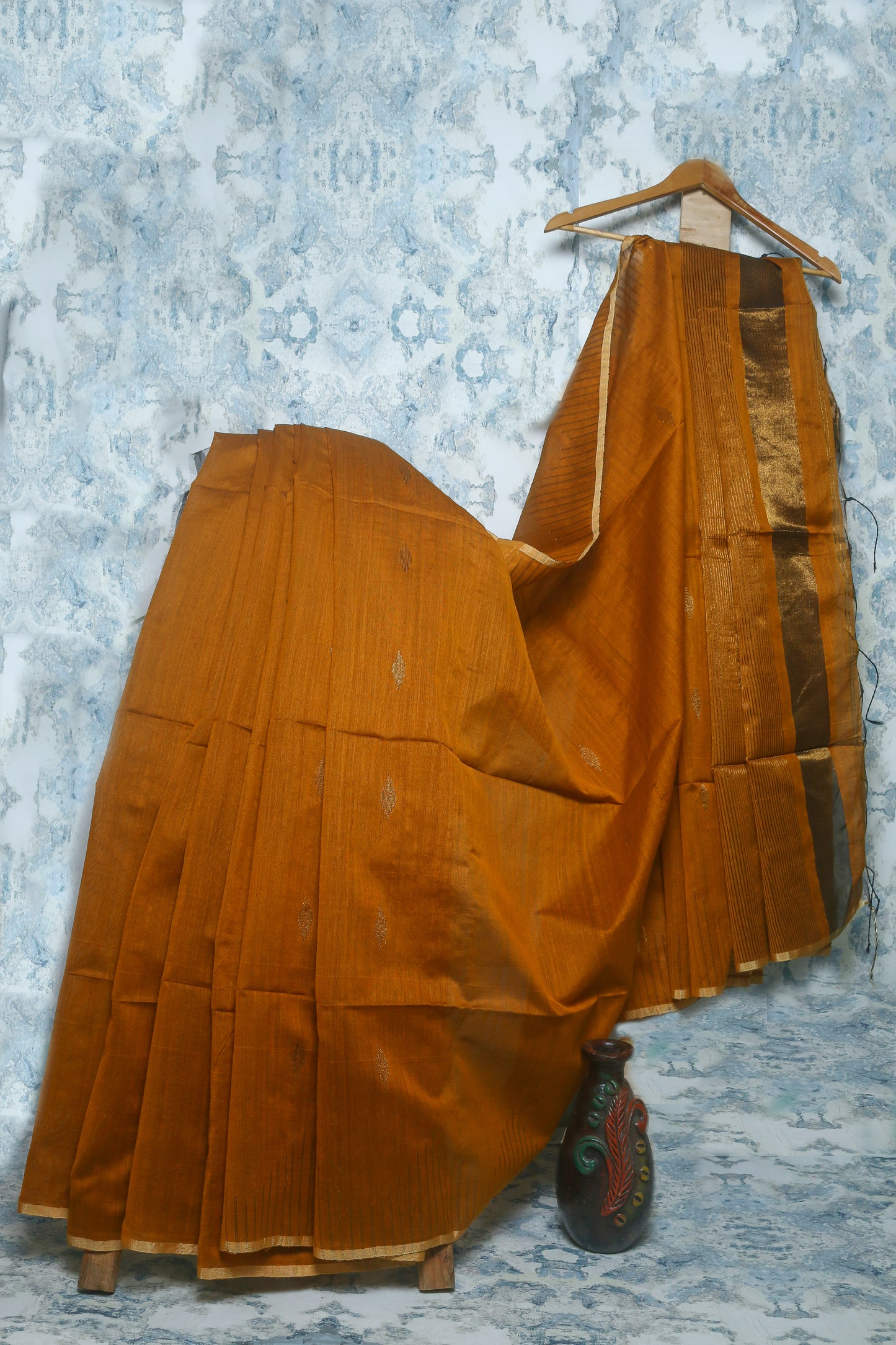 Brown Yellow-tinted Cotton Silk Saree